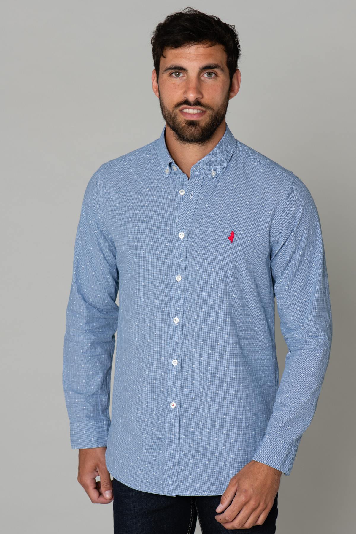 Light blue cotton shirt with white patterns - Image n°3