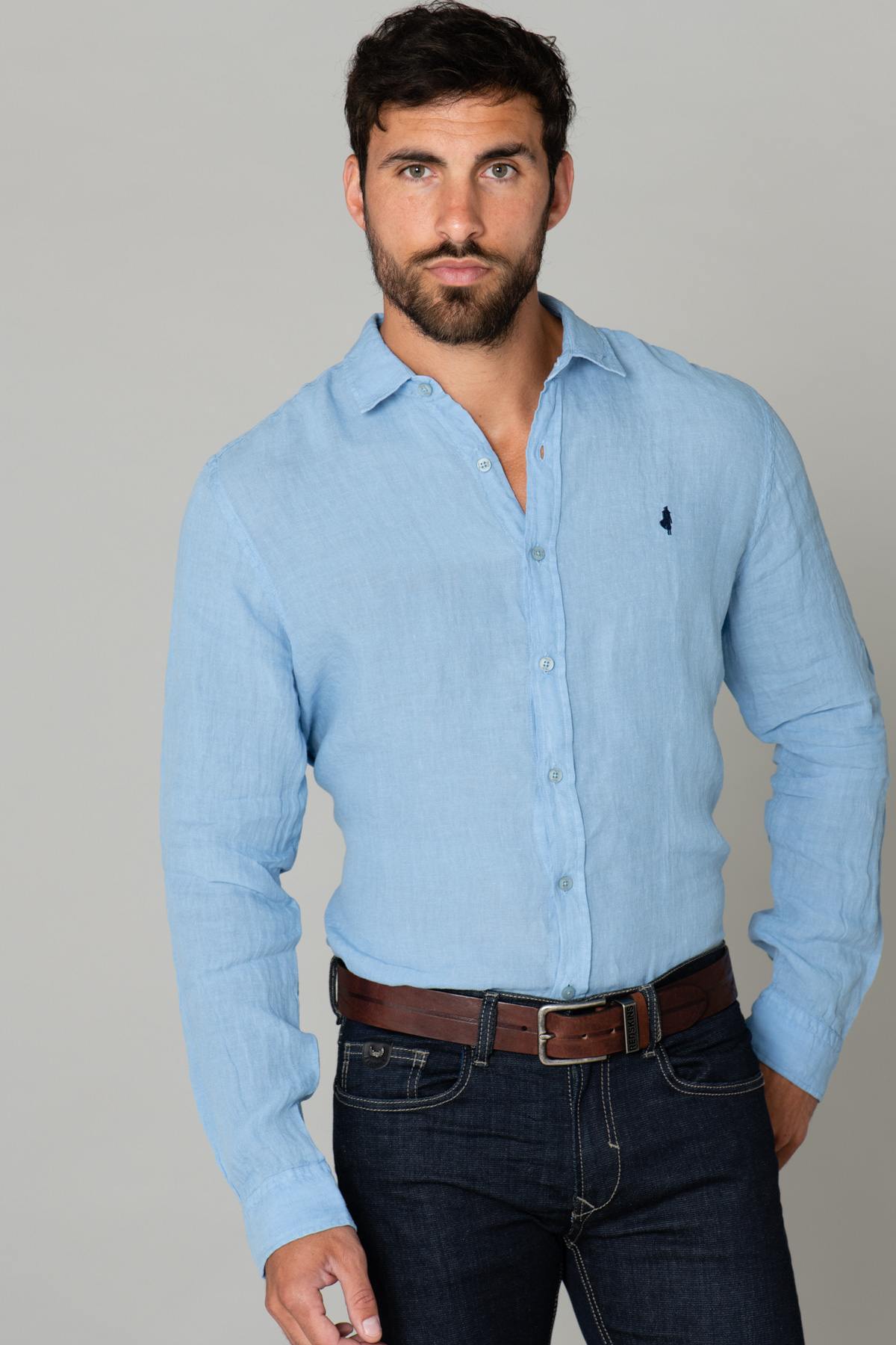 Light blue linen shirt - Image n°1