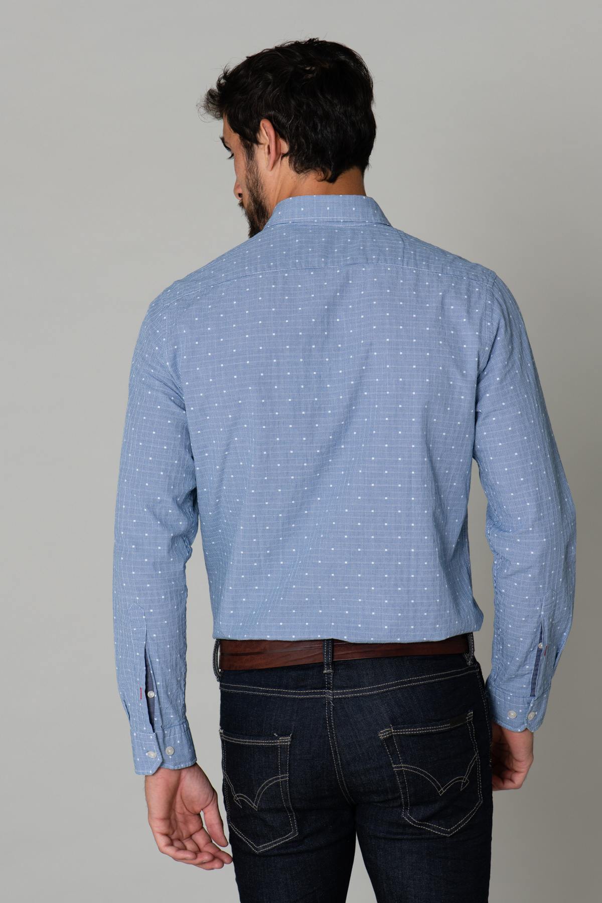 Light blue cotton shirt with white patterns - Image n°4