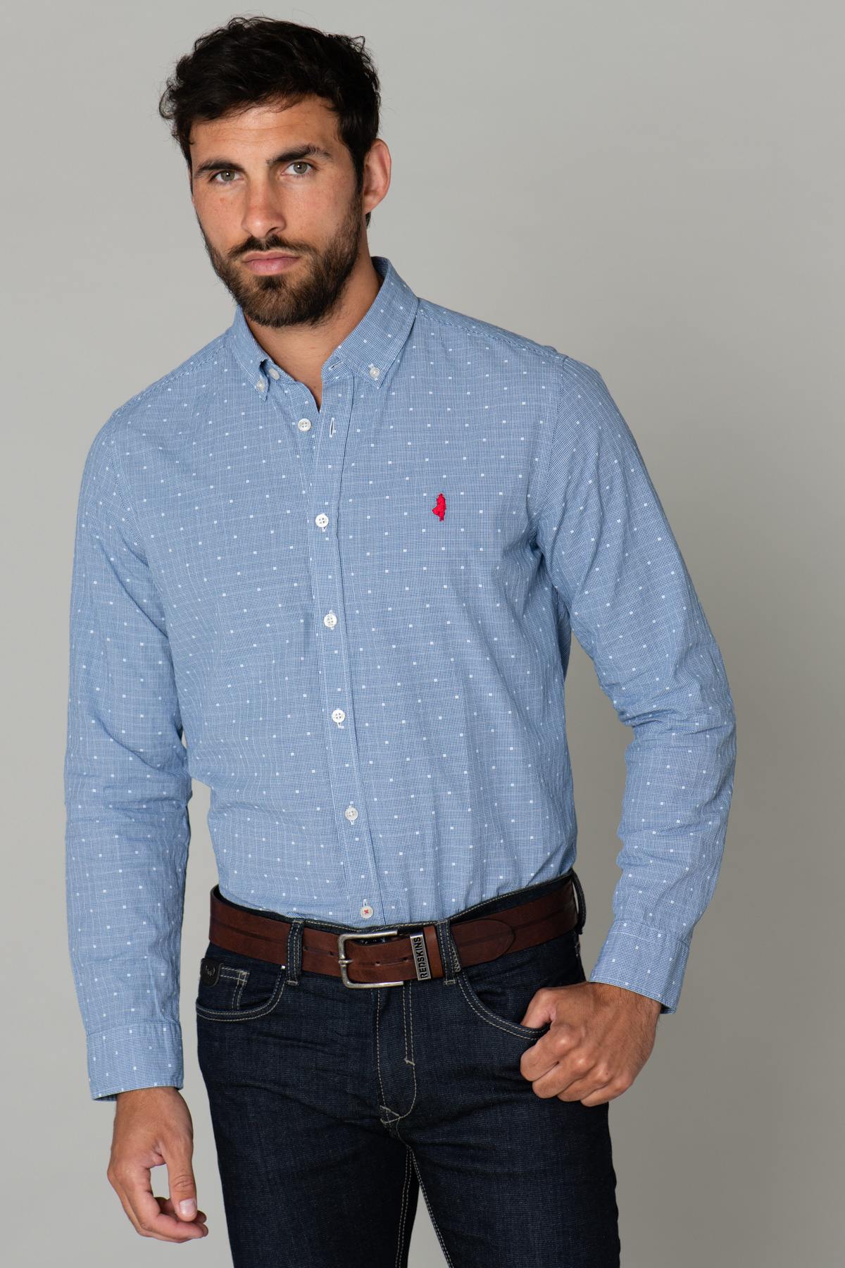 Light blue cotton shirt with white patterns - Image n°1