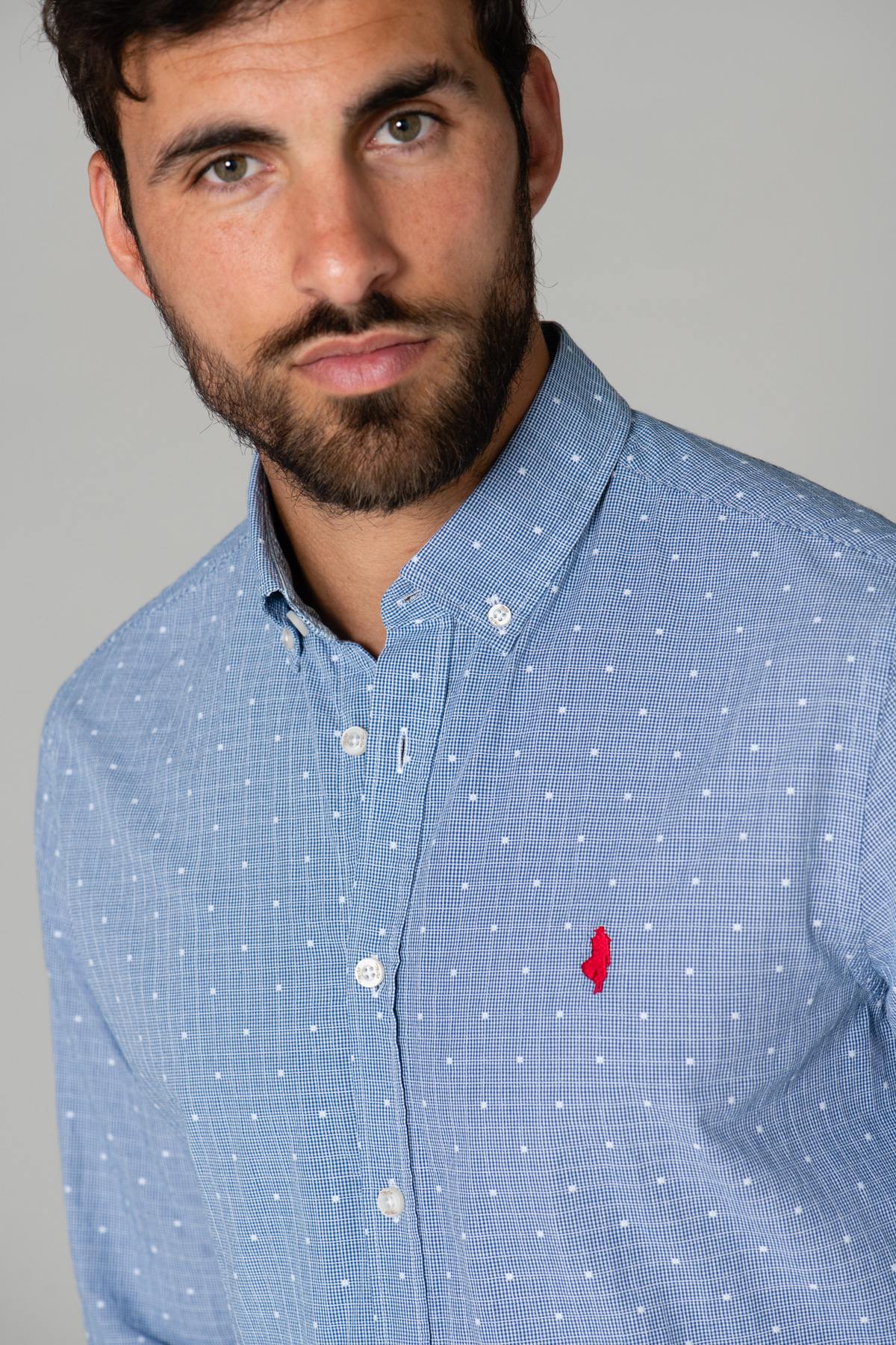 Light blue cotton shirt with white patterns - Image n°5