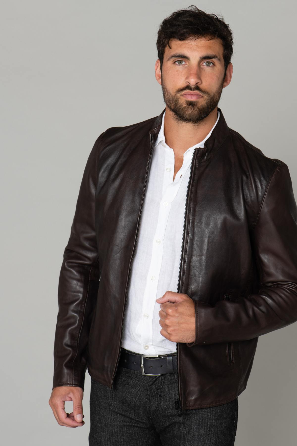 Brown biker look jacket - Image n°1