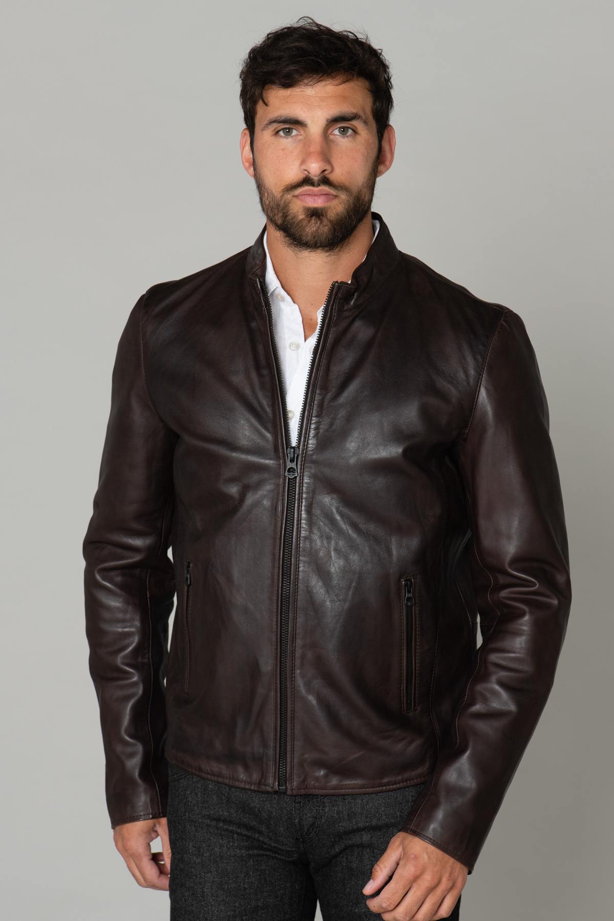 Brown biker look jacket - Image n°4