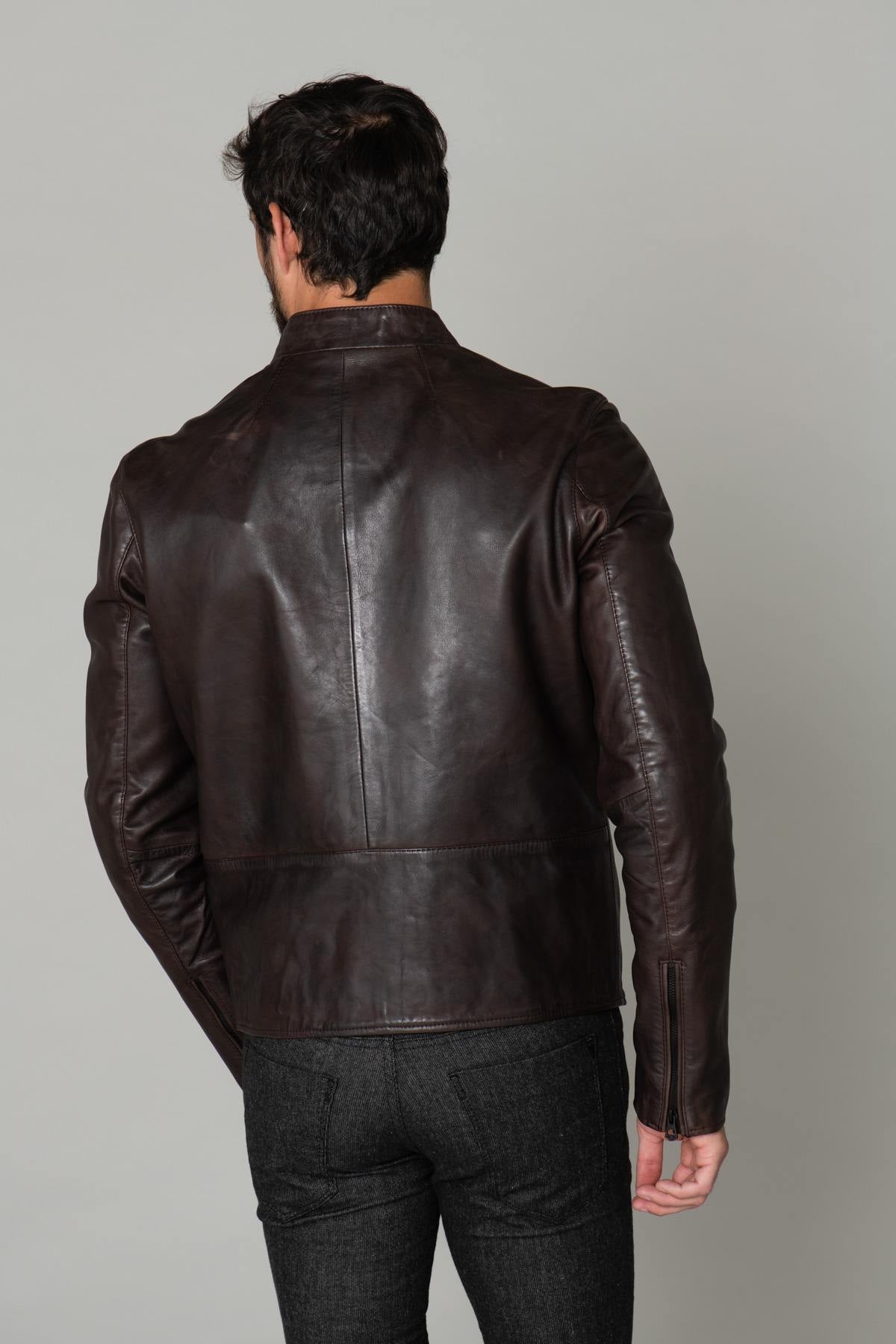 Brown biker look jacket - Image n°6