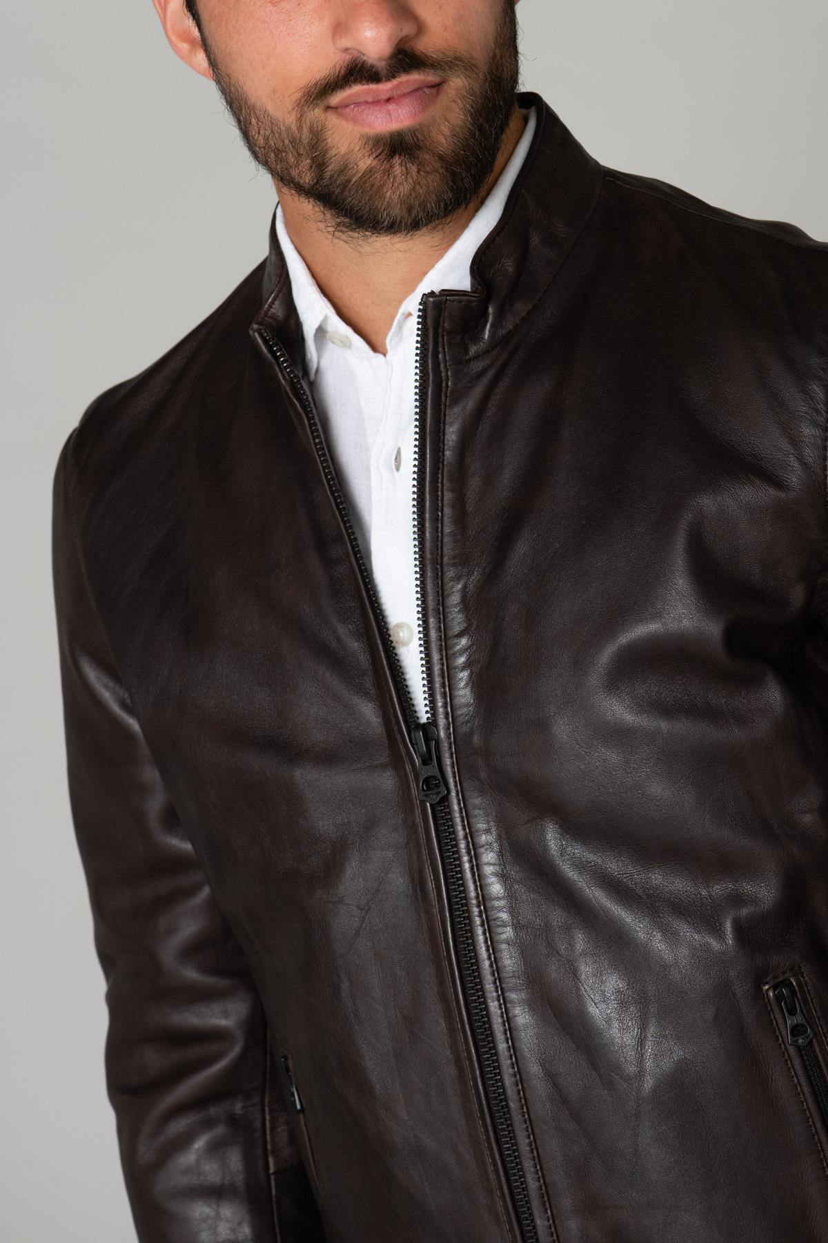 Brown biker look jacket - Image n°2