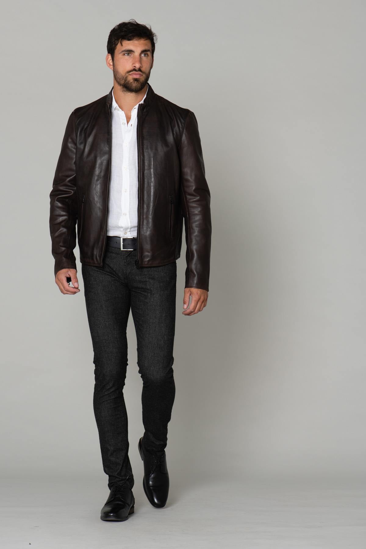 Brown biker look jacket - Image n°3