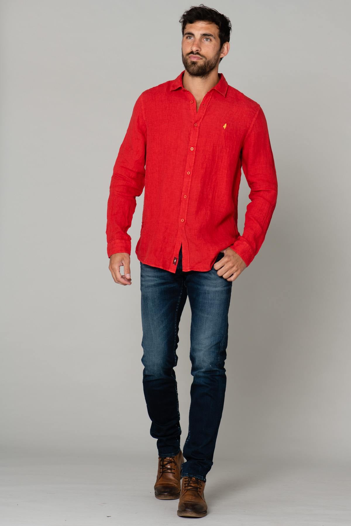 Men's red linen shirt - Image n°3