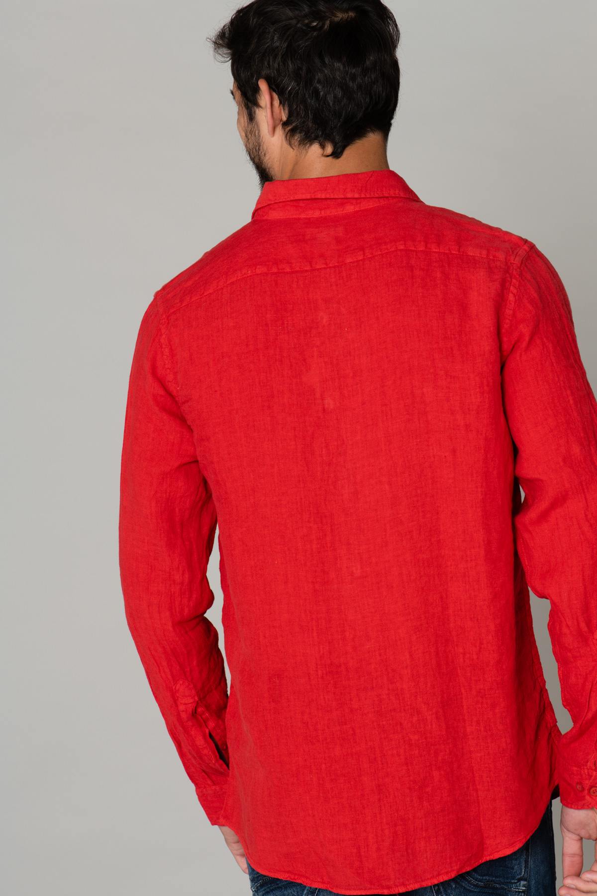 Men's red linen shirt - Image n°4