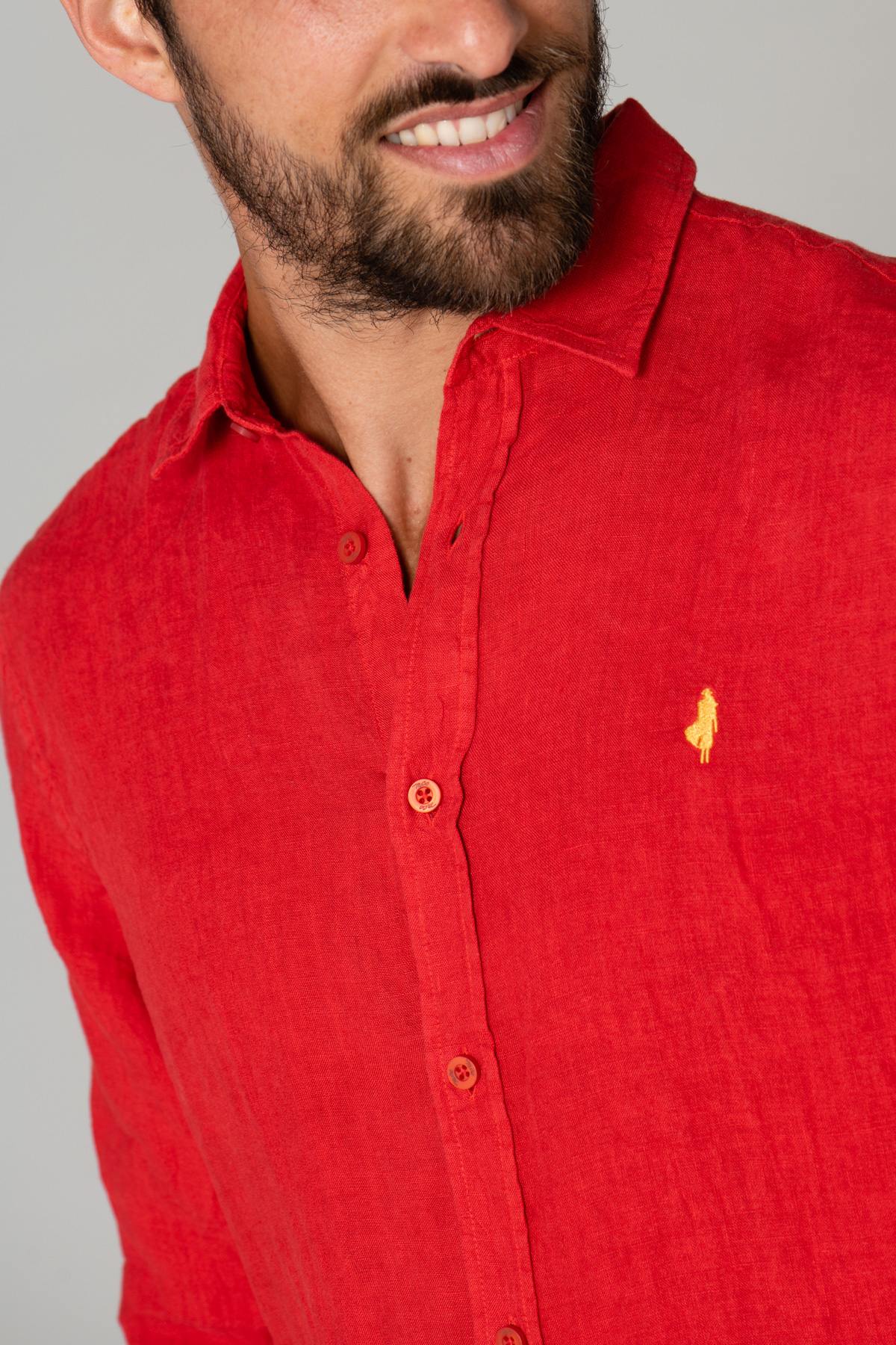 Men's red linen shirt - Image n°2