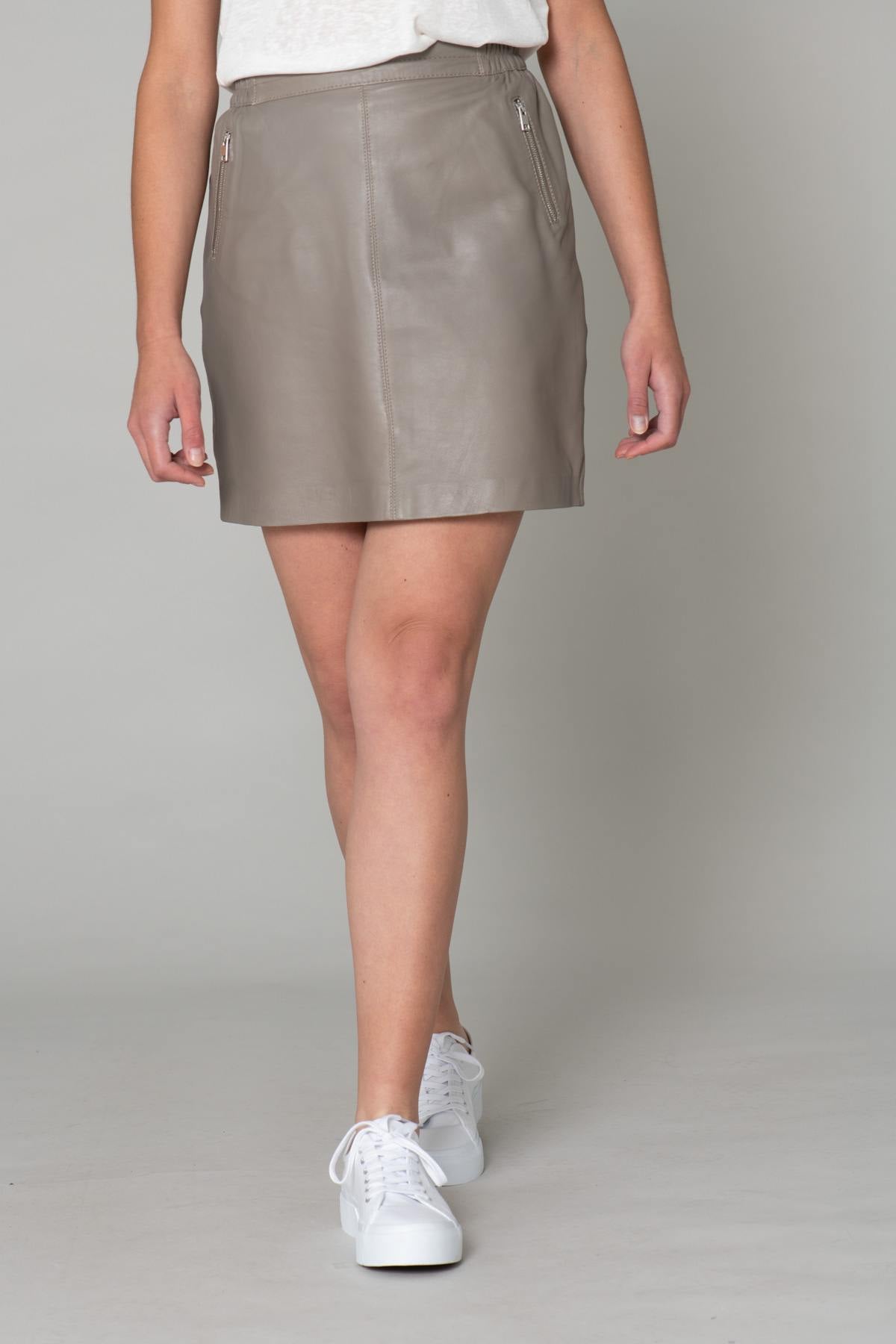 Putty-colored leather skirt - Image n°5