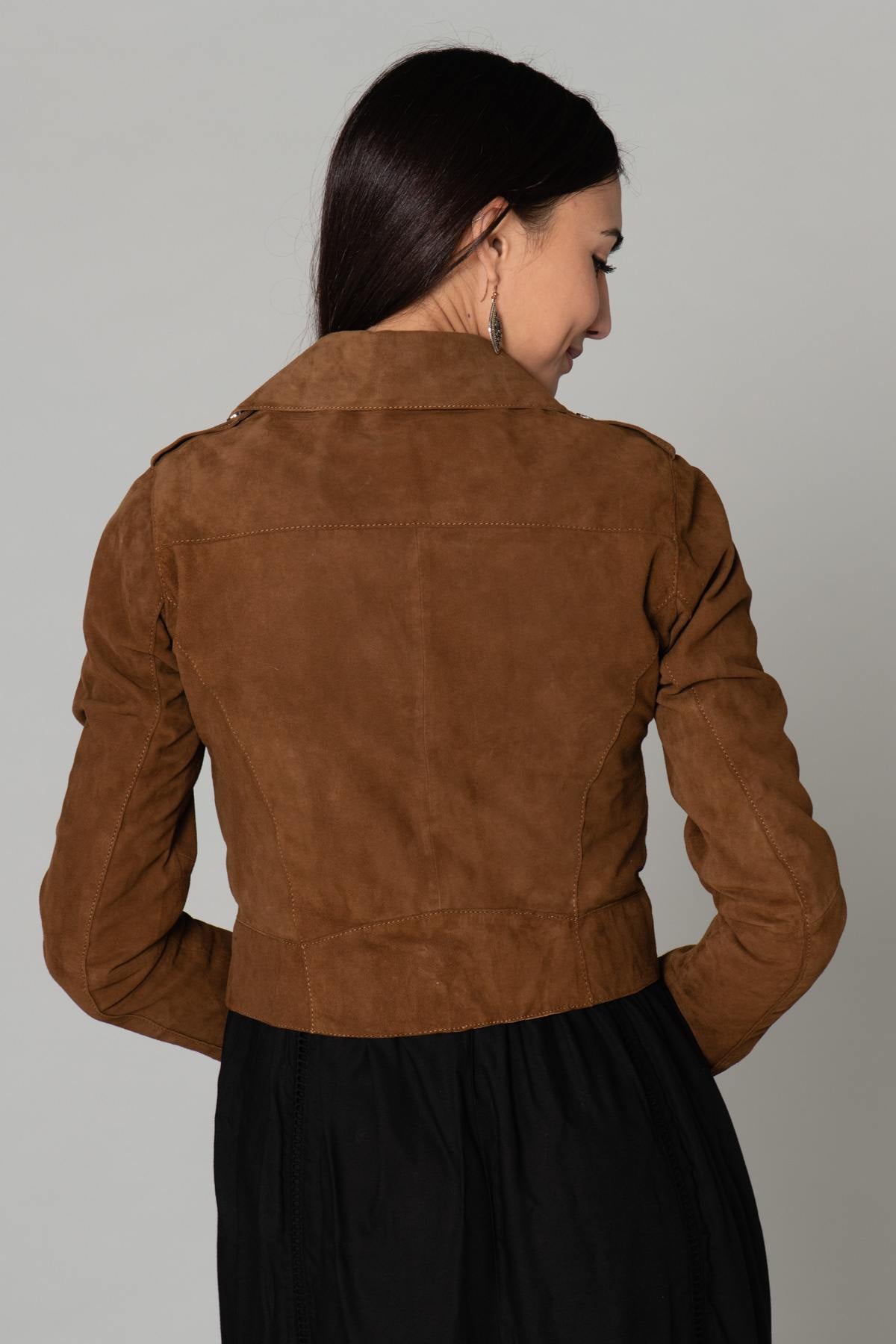 Short perfecto in cognac suede leather - Image n°4