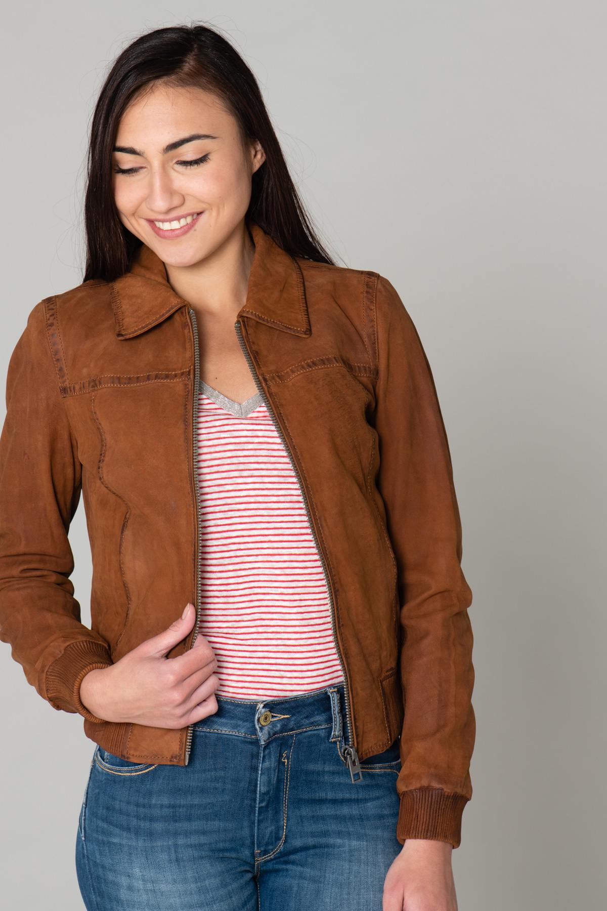 Brown nubuck leather jacket - Image n°4