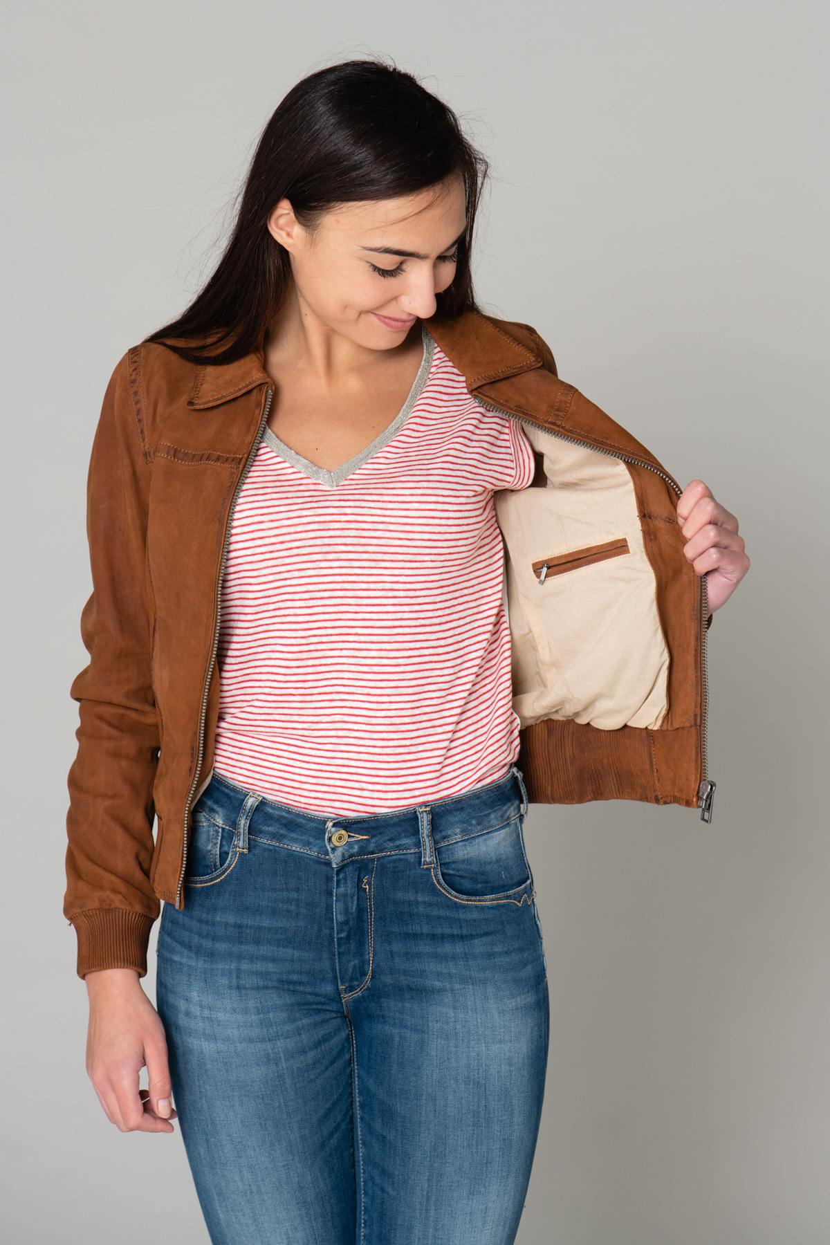 Brown nubuck leather jacket - Image n°5