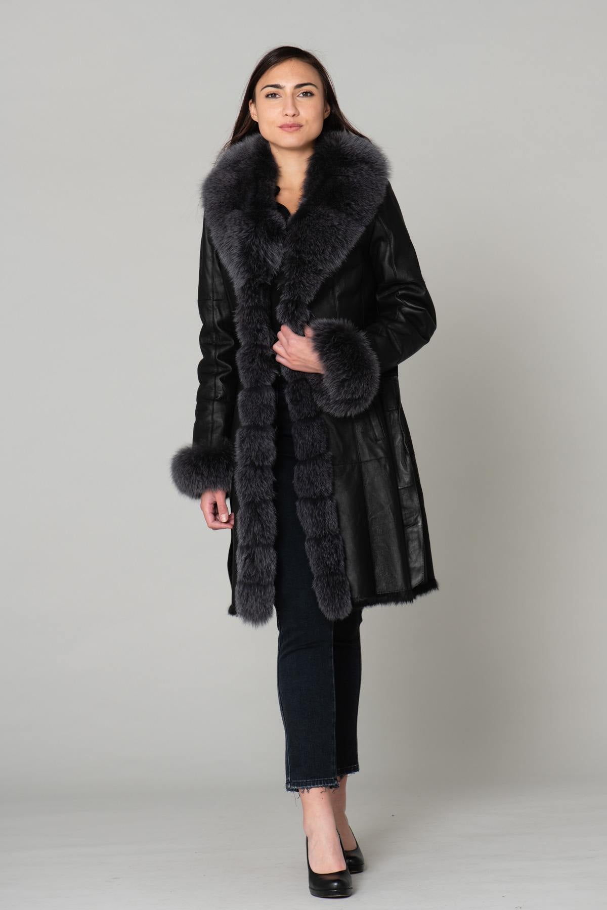 Long coat in turned rabbit and fur - Image n°2