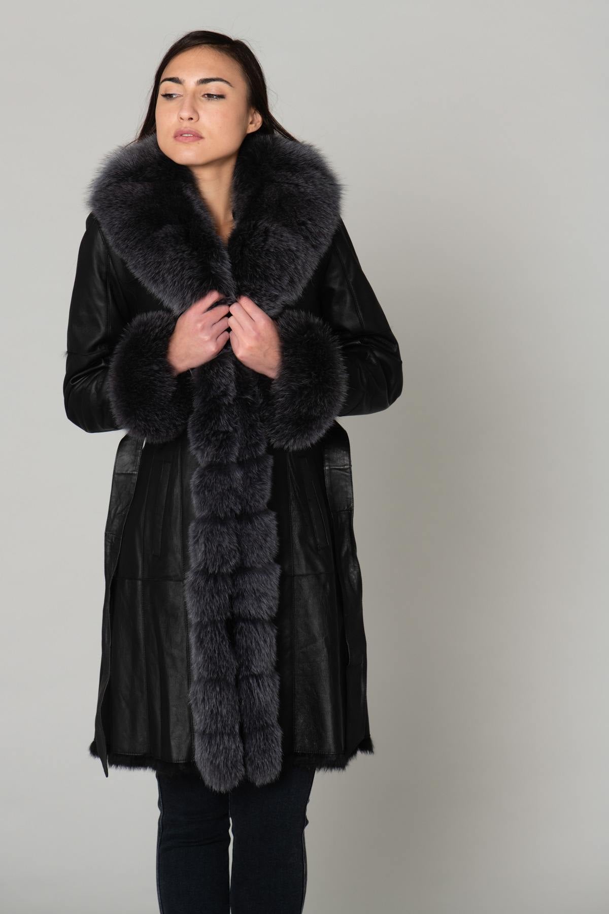 Long coat in turned rabbit and fur - Image n°3