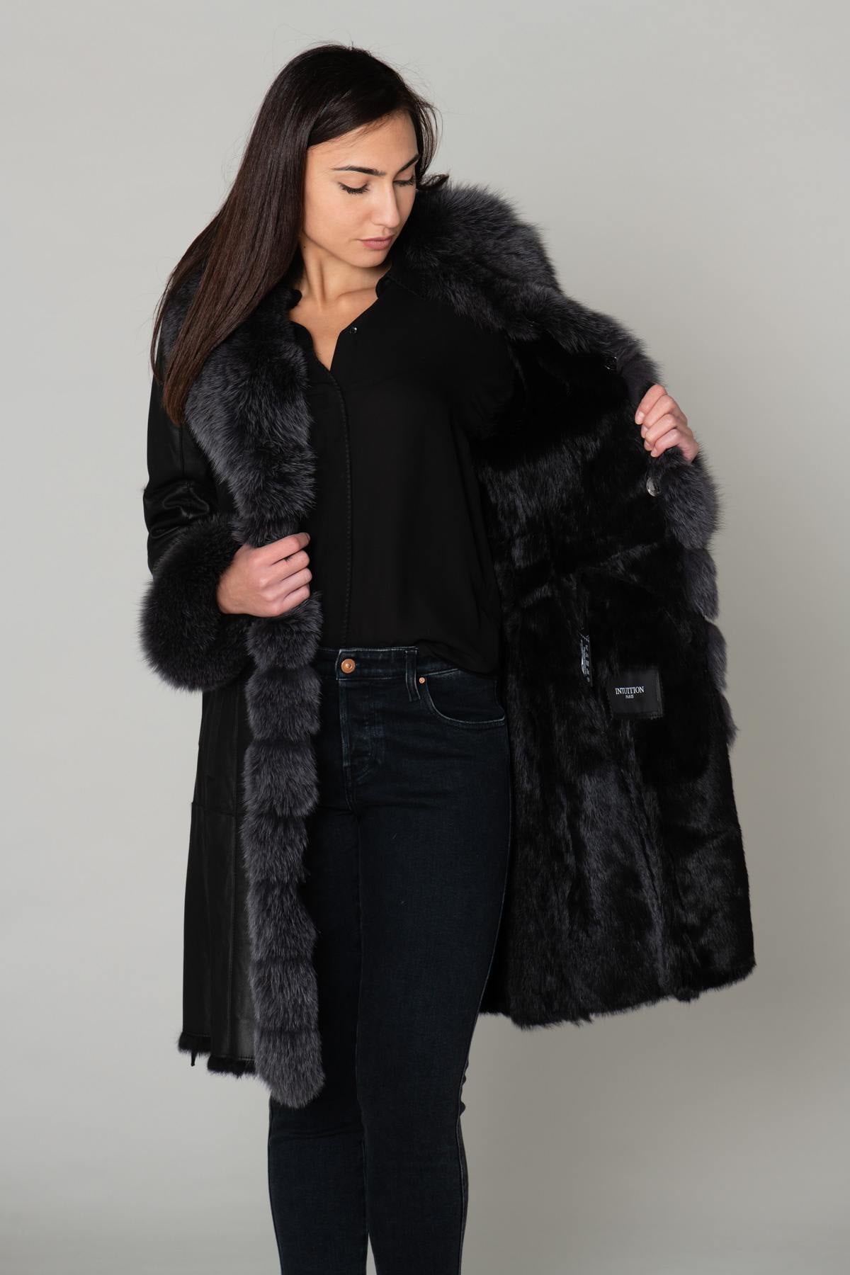 Long coat in turned rabbit and fur - Image n°5