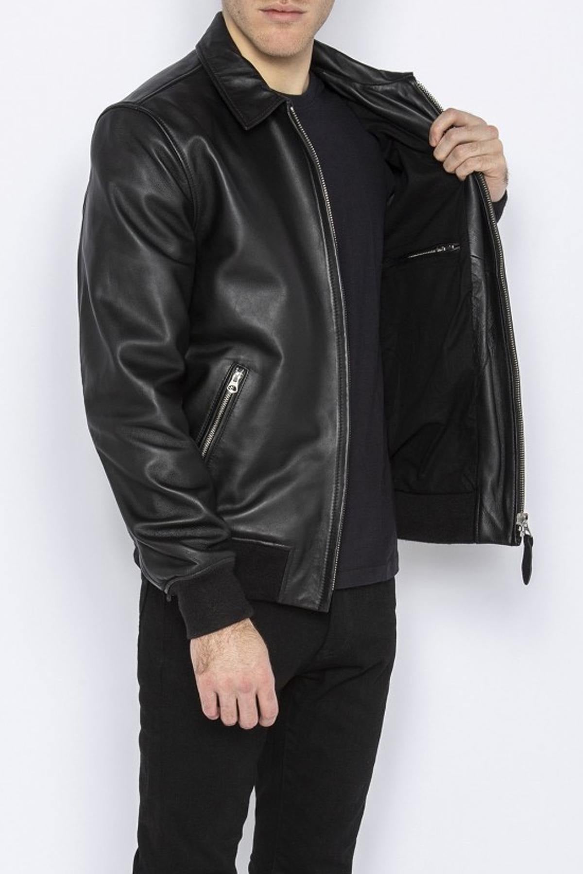 Men's black leather bomber jacket - Image n°4