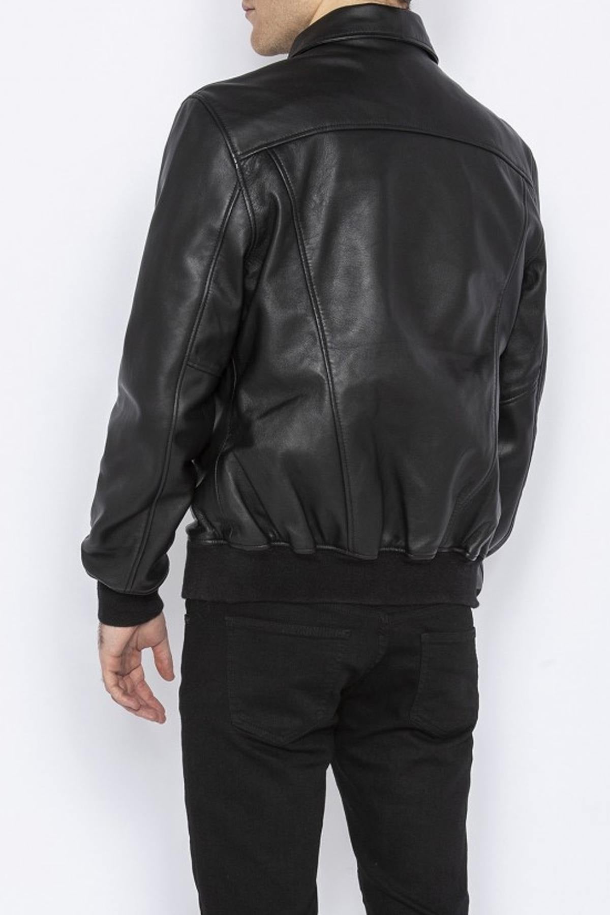 Men's black leather bomber jacket - Image n°5