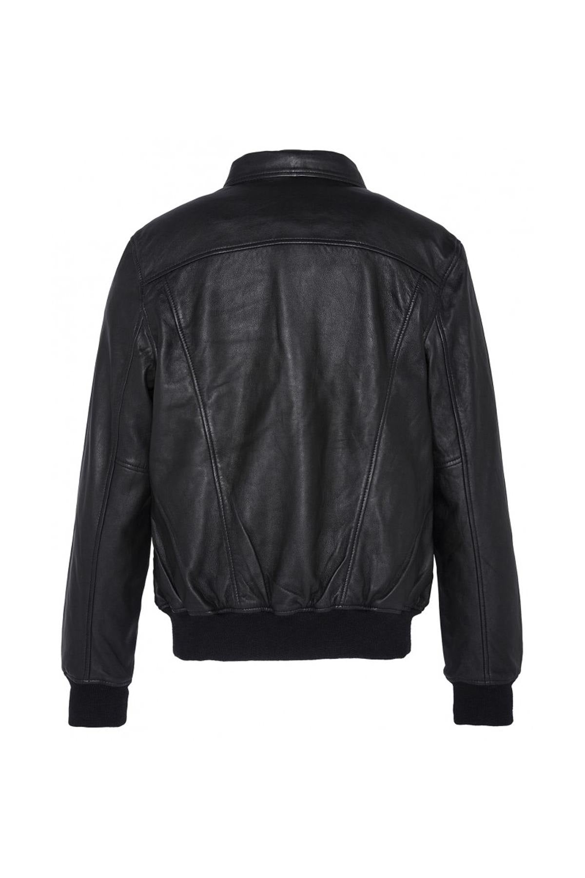 Men's black leather bomber jacket - Image n°7