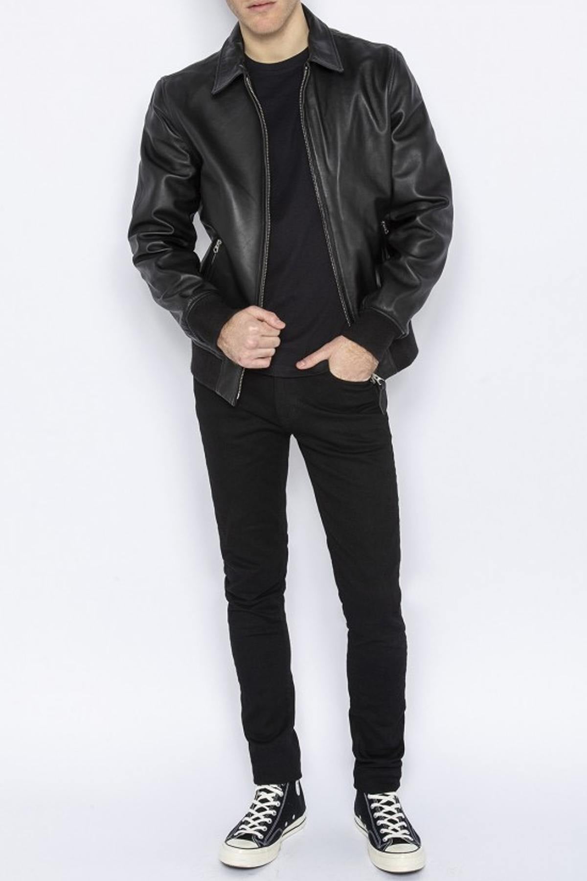 Men's black leather bomber jacket - Image n°2