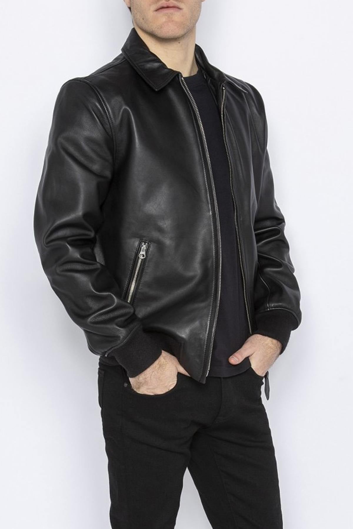 Men's black leather bomber jacket - Image n°3