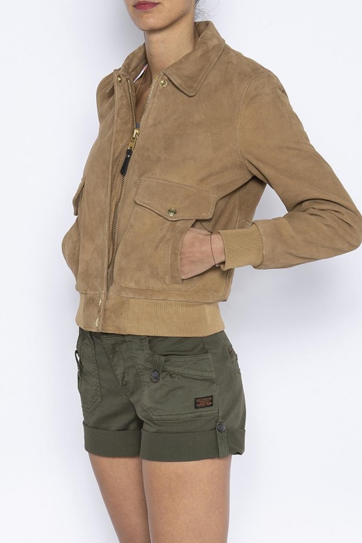 Women's suede leather bomber jacket - Image n°1