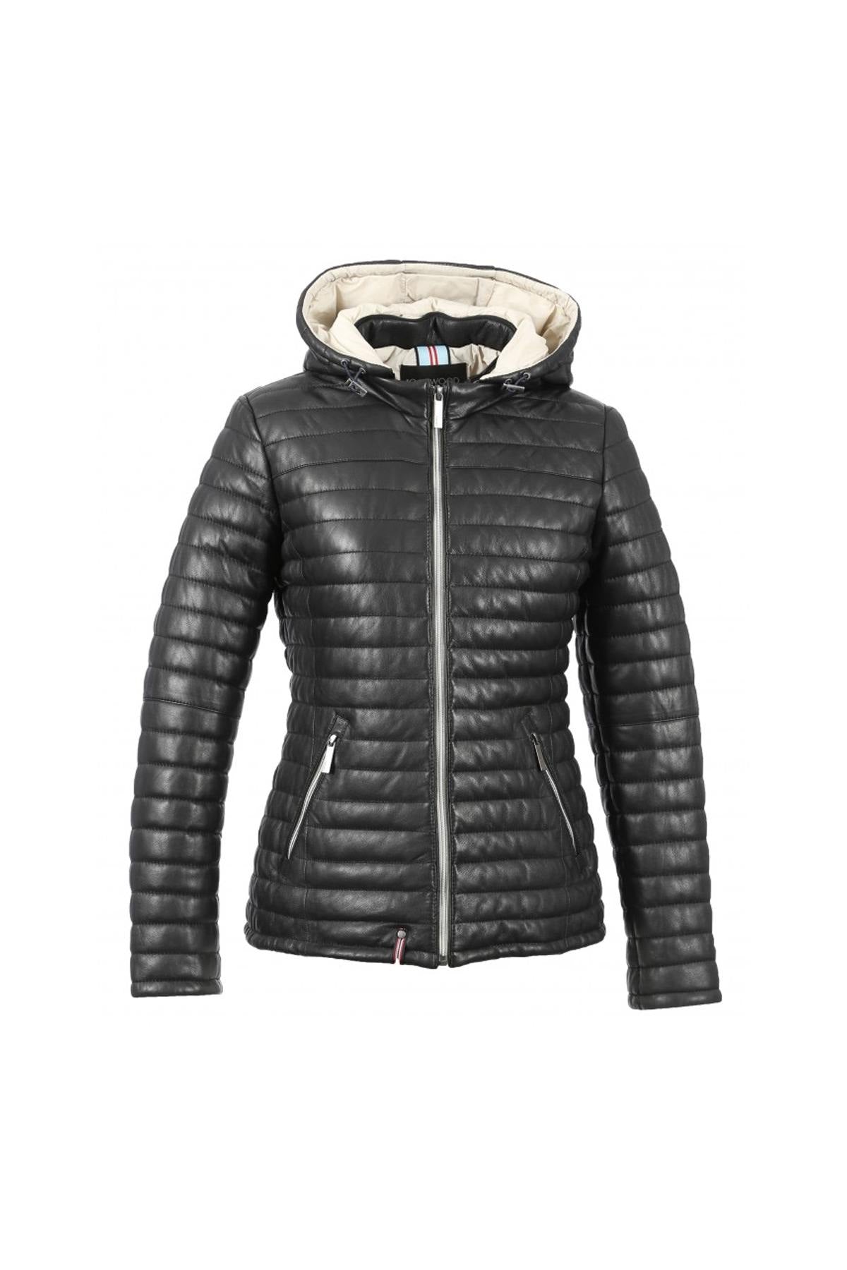 Women's black leather down jacket - Image n°8