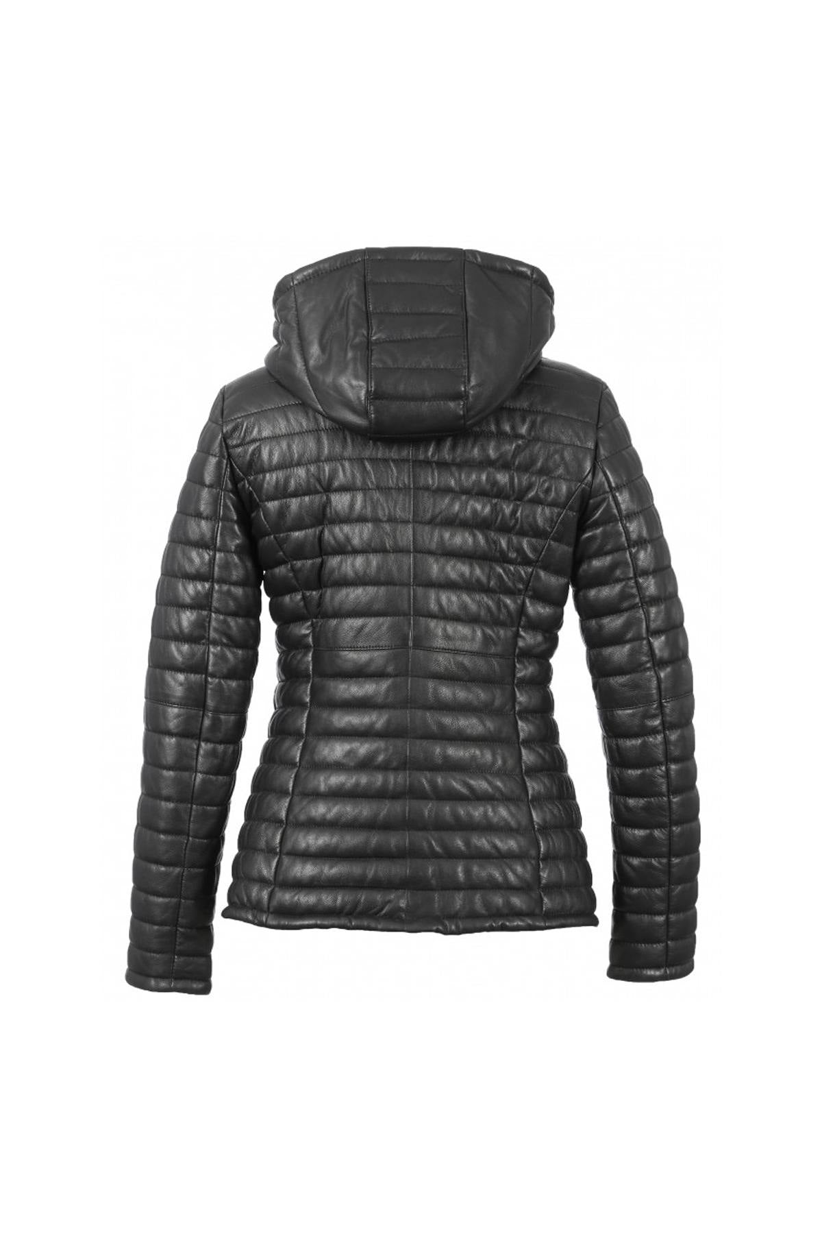 Women's black leather down jacket - Image n°9