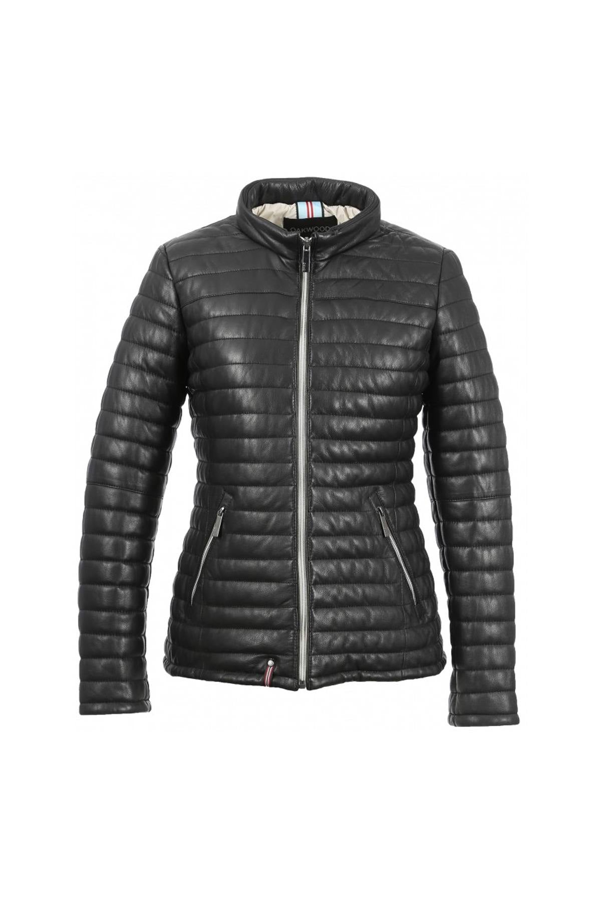 Women's black leather down jacket - Image n°11