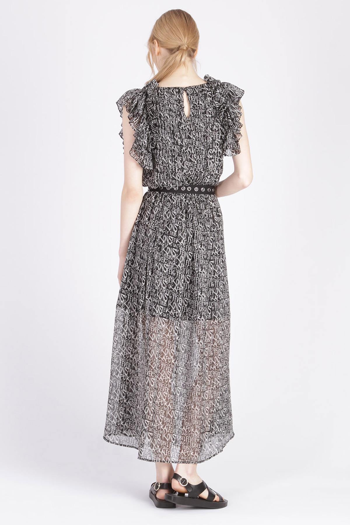 Long printed dress with belt - Image n°5