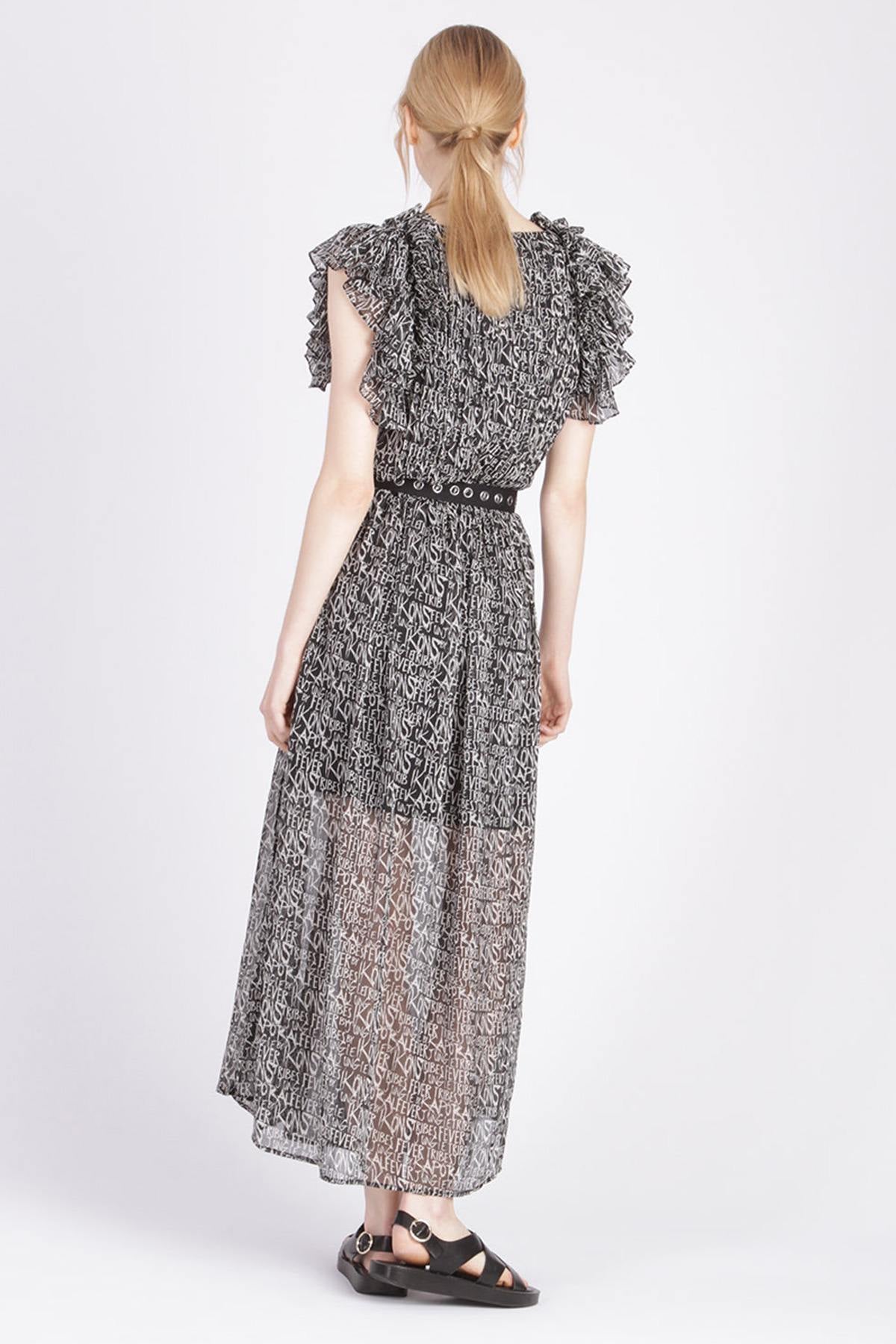 Long printed dress with belt - Image n°6