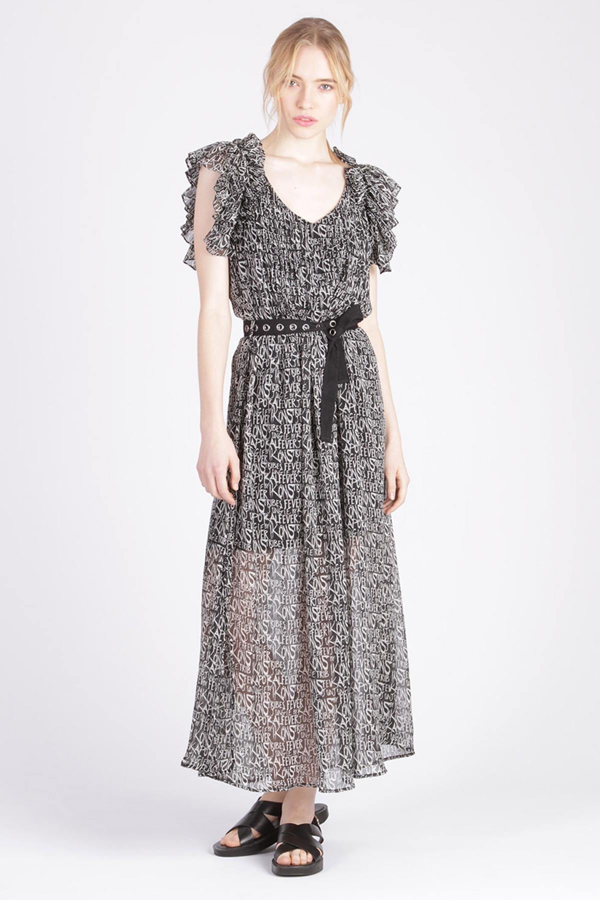 Long printed dress with belt - Image n°2