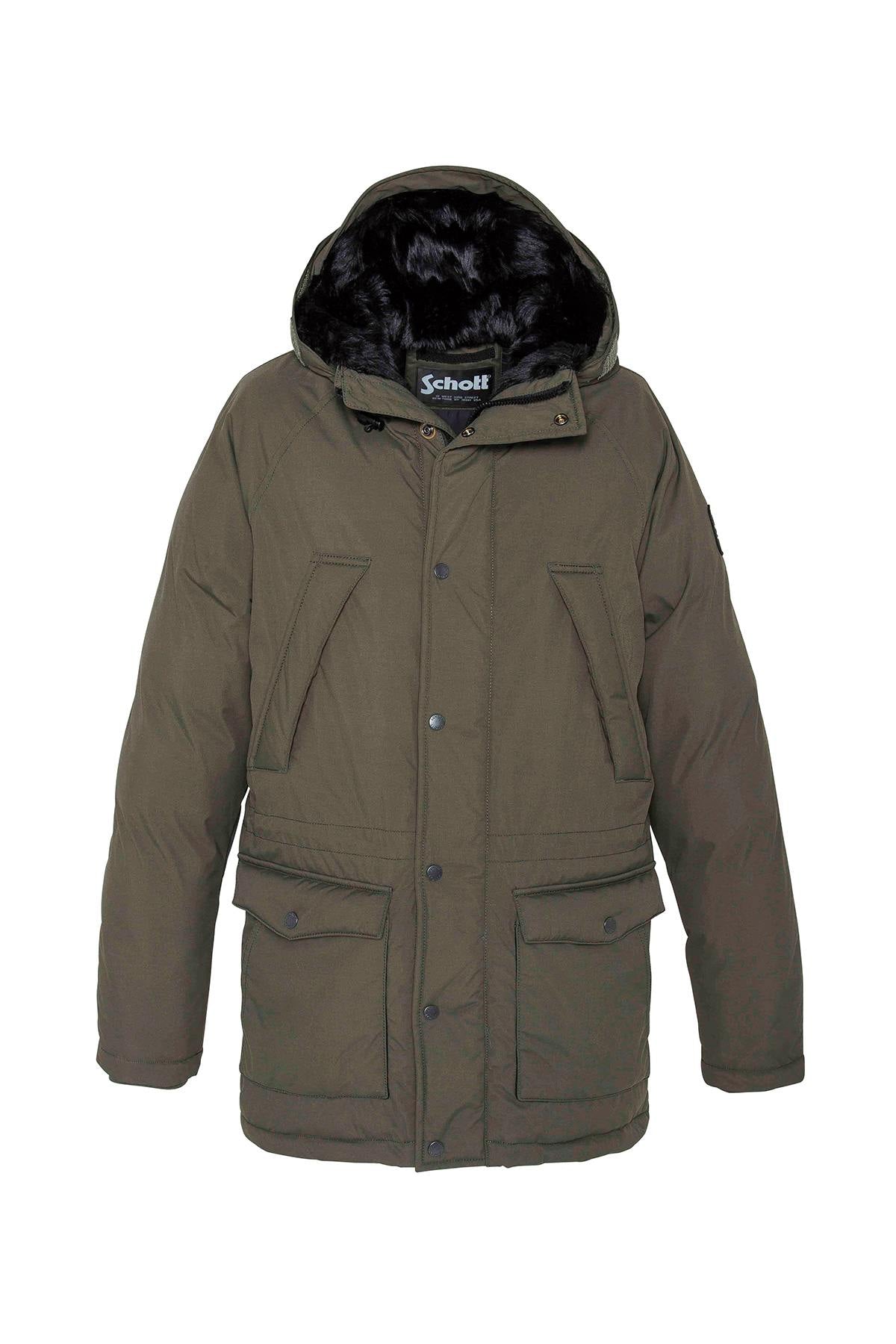 Men's khaki parka with fur-lined hood - Image n°4