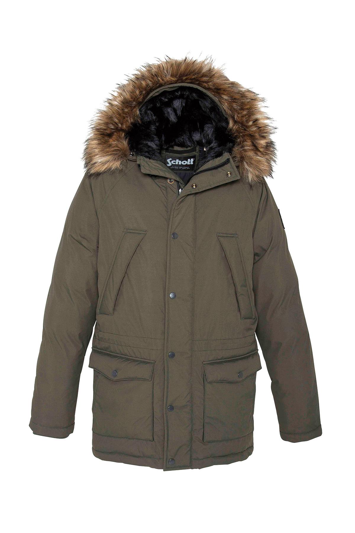 Men's khaki parka with fur-lined hood - Image n°2