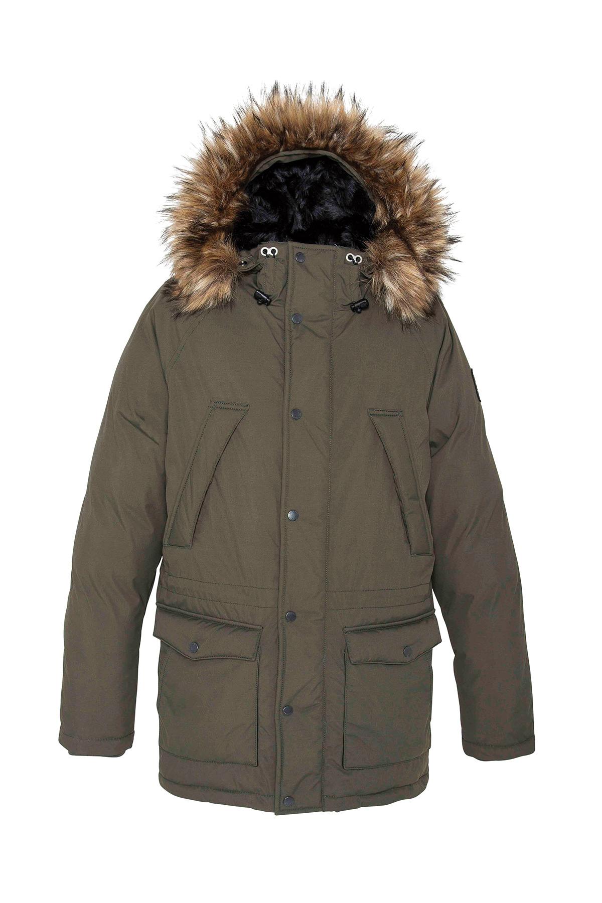 Men's khaki parka with fur-lined hood - Image n°7