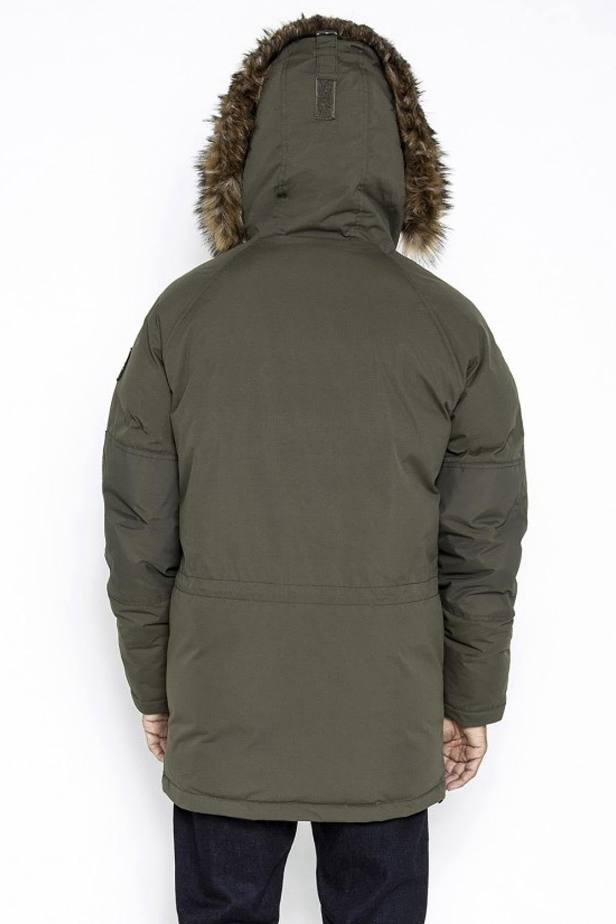 Men's khaki parka with fur-lined hood - Image n°6