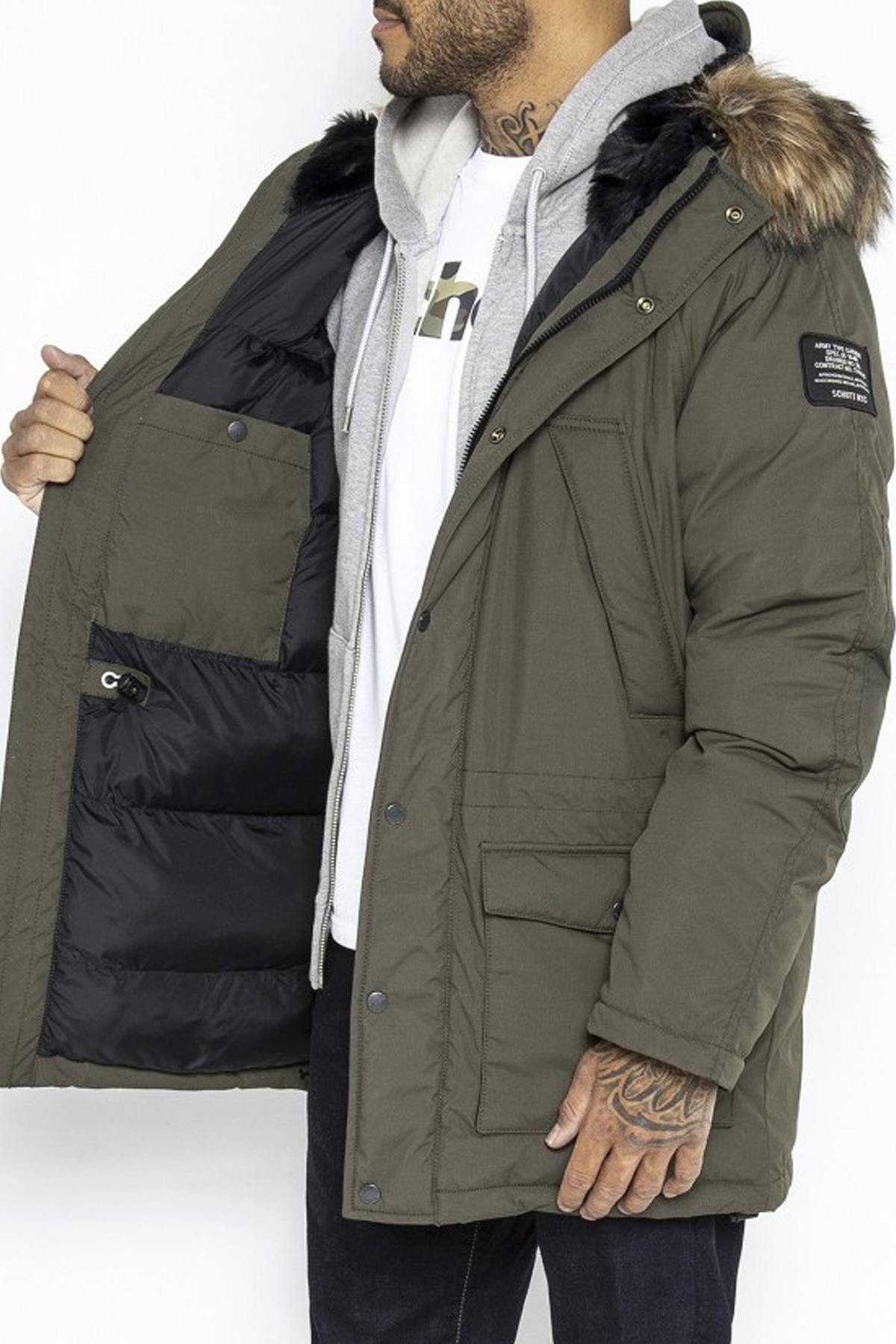 Men's khaki parka with fur-lined hood - Image n°8