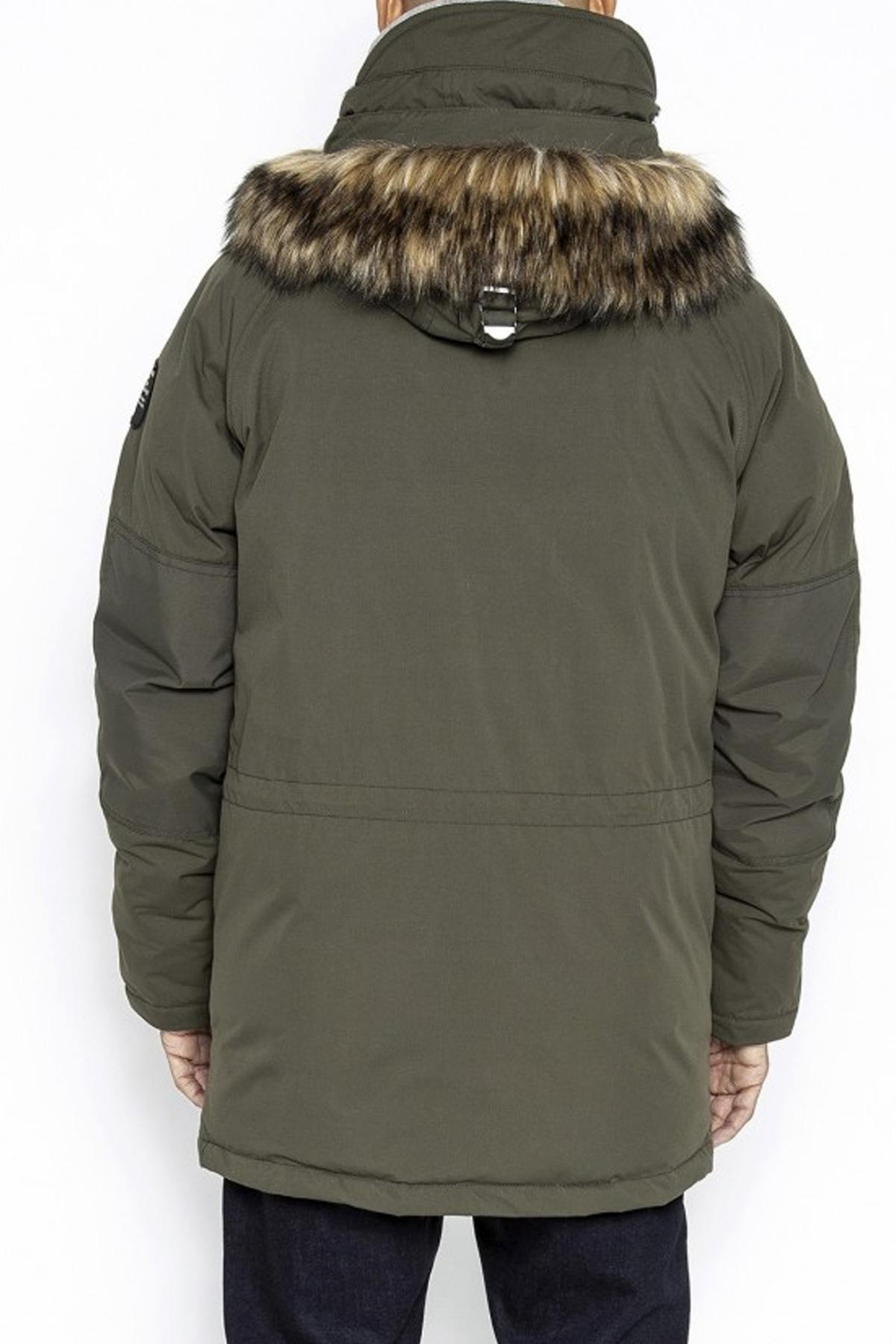 Men's khaki parka with fur-lined hood - Image n°5