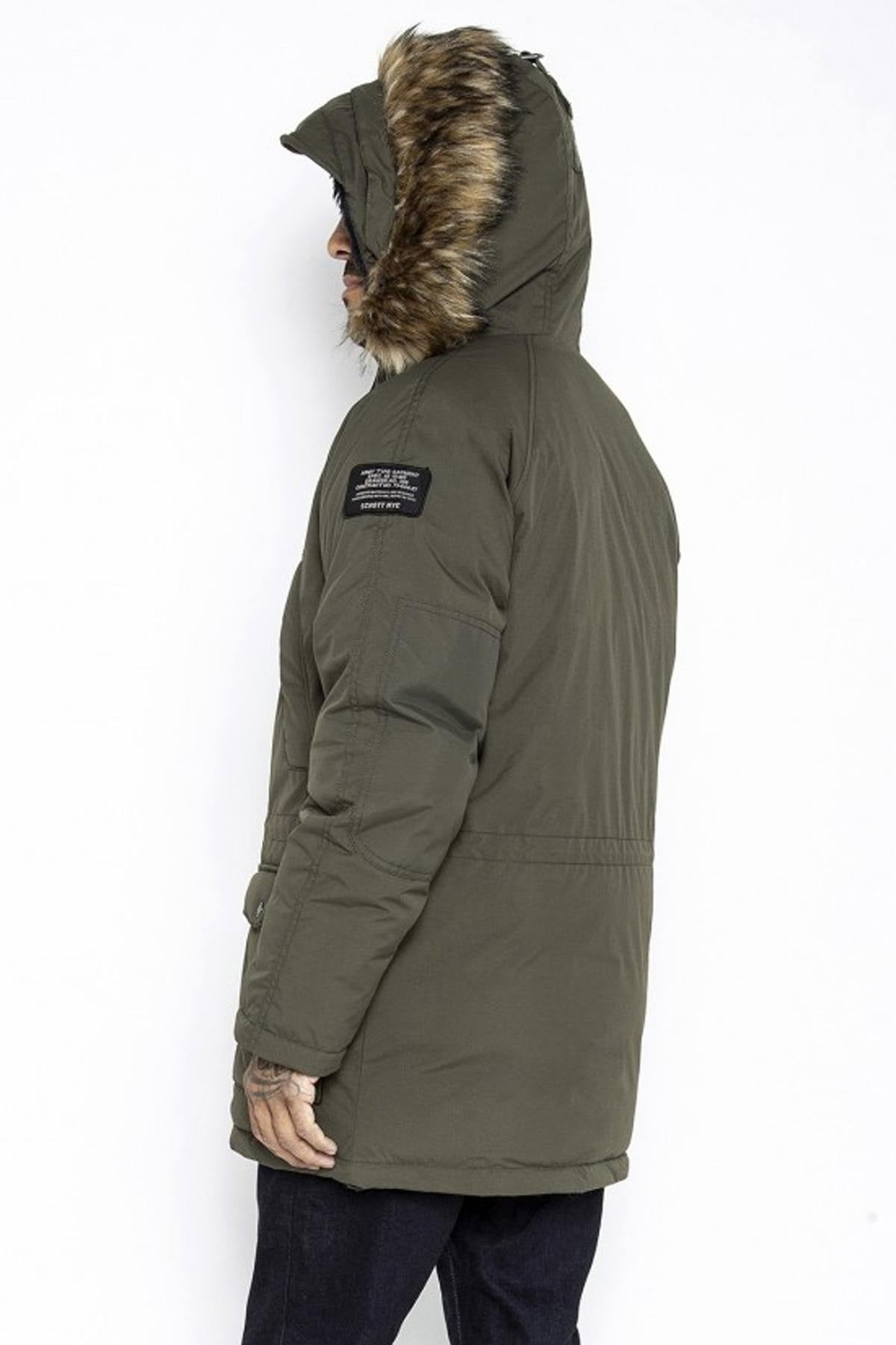 Men's khaki parka with fur-lined hood - Image n°9