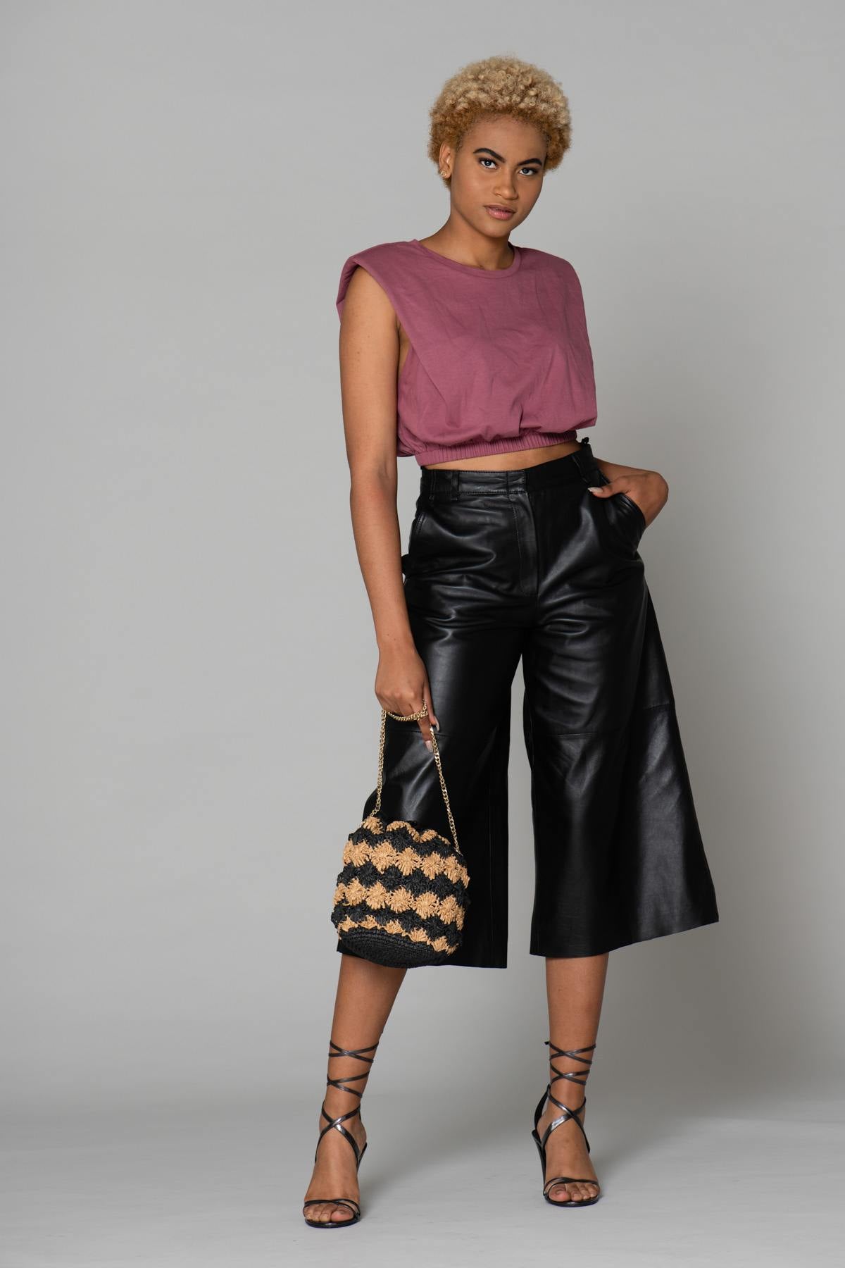 70's culotte style wide leather pants - Image n°3