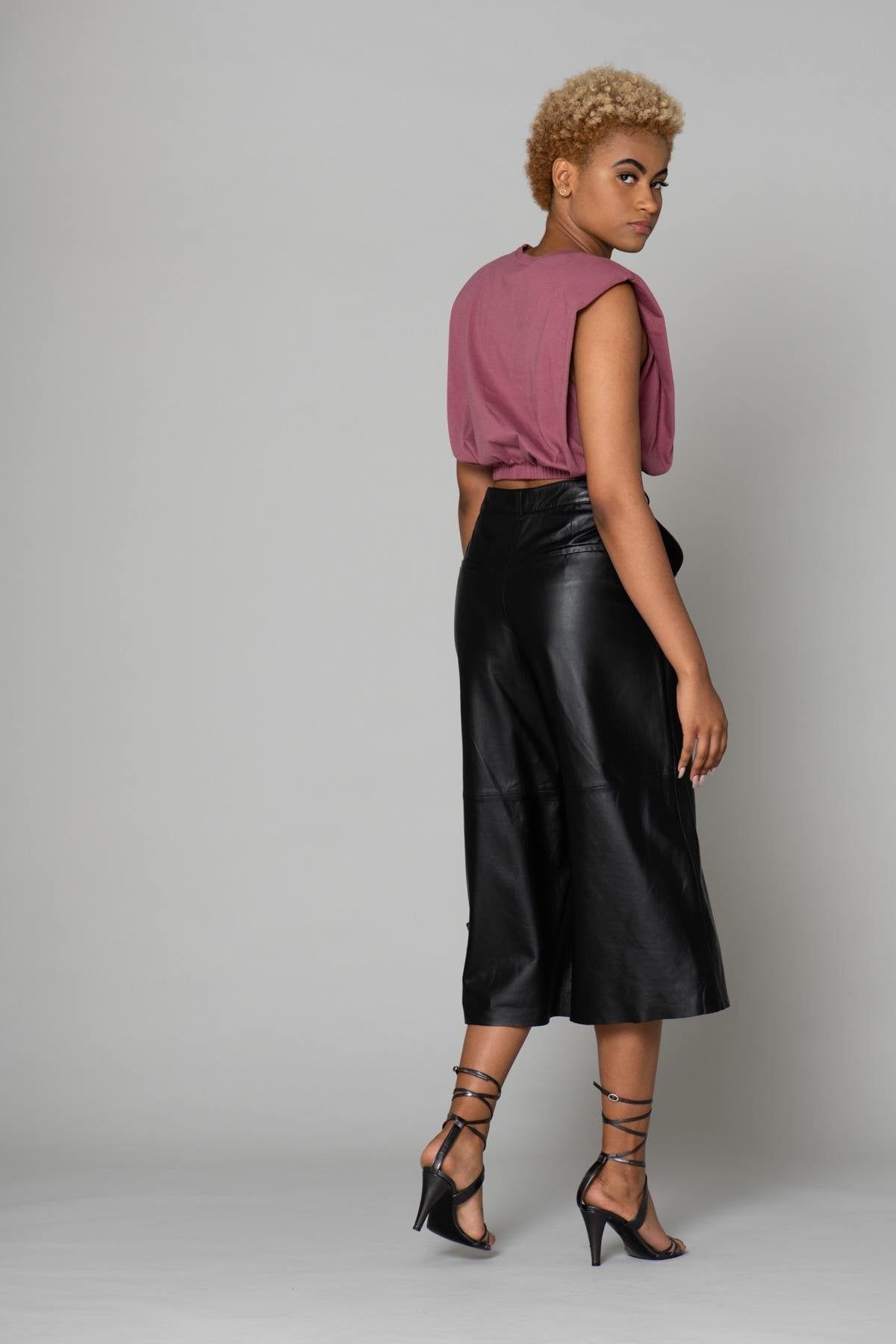 70's culotte style wide leather pants - Image n°9