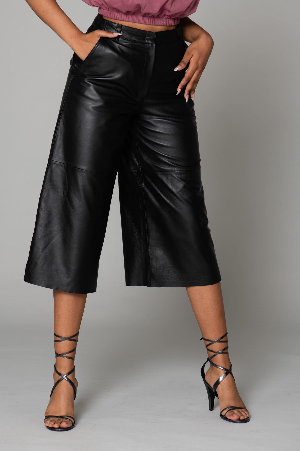 70's culotte style wide leather pants - Image n°4