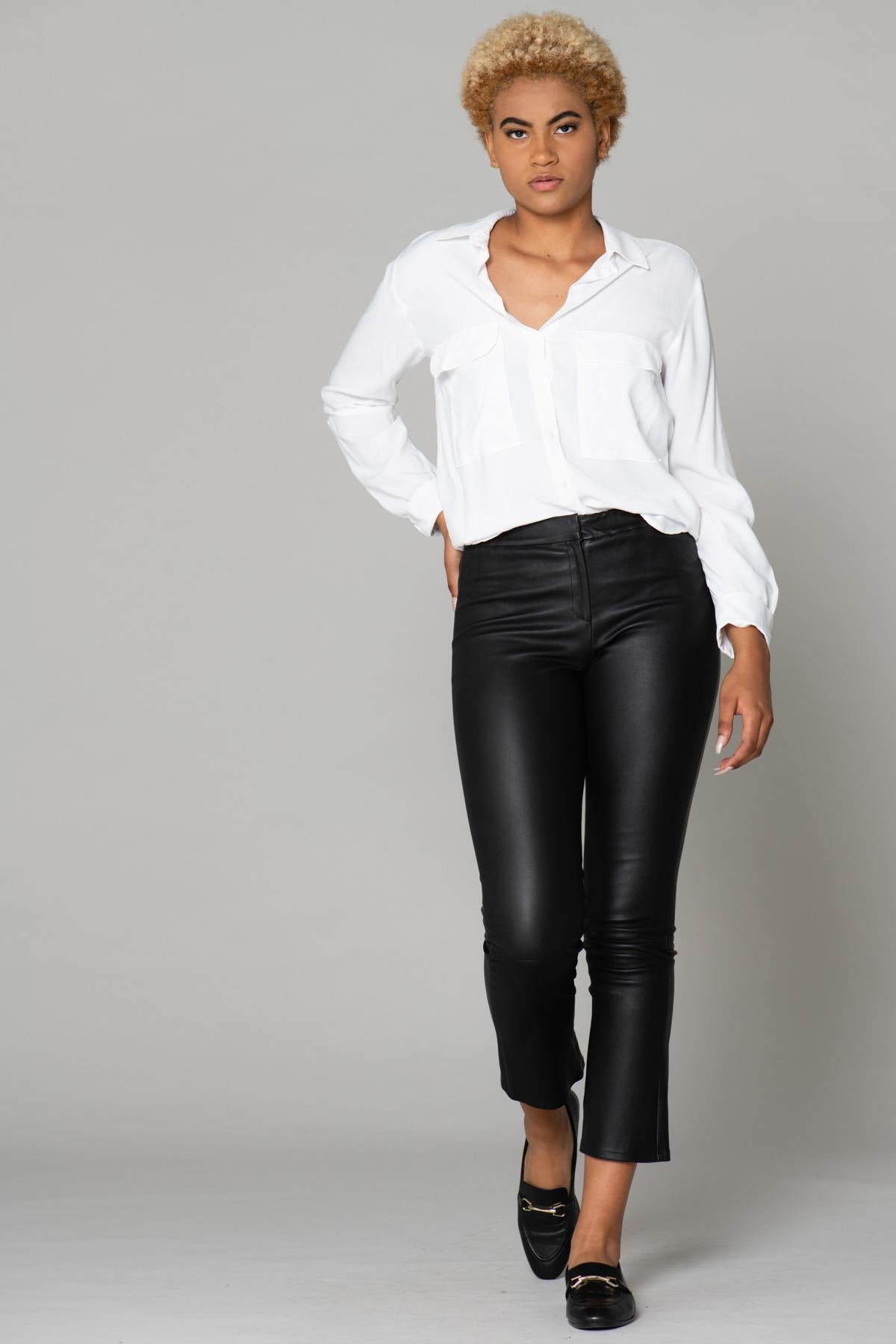 Genuine leather stretch pants - Image n°1