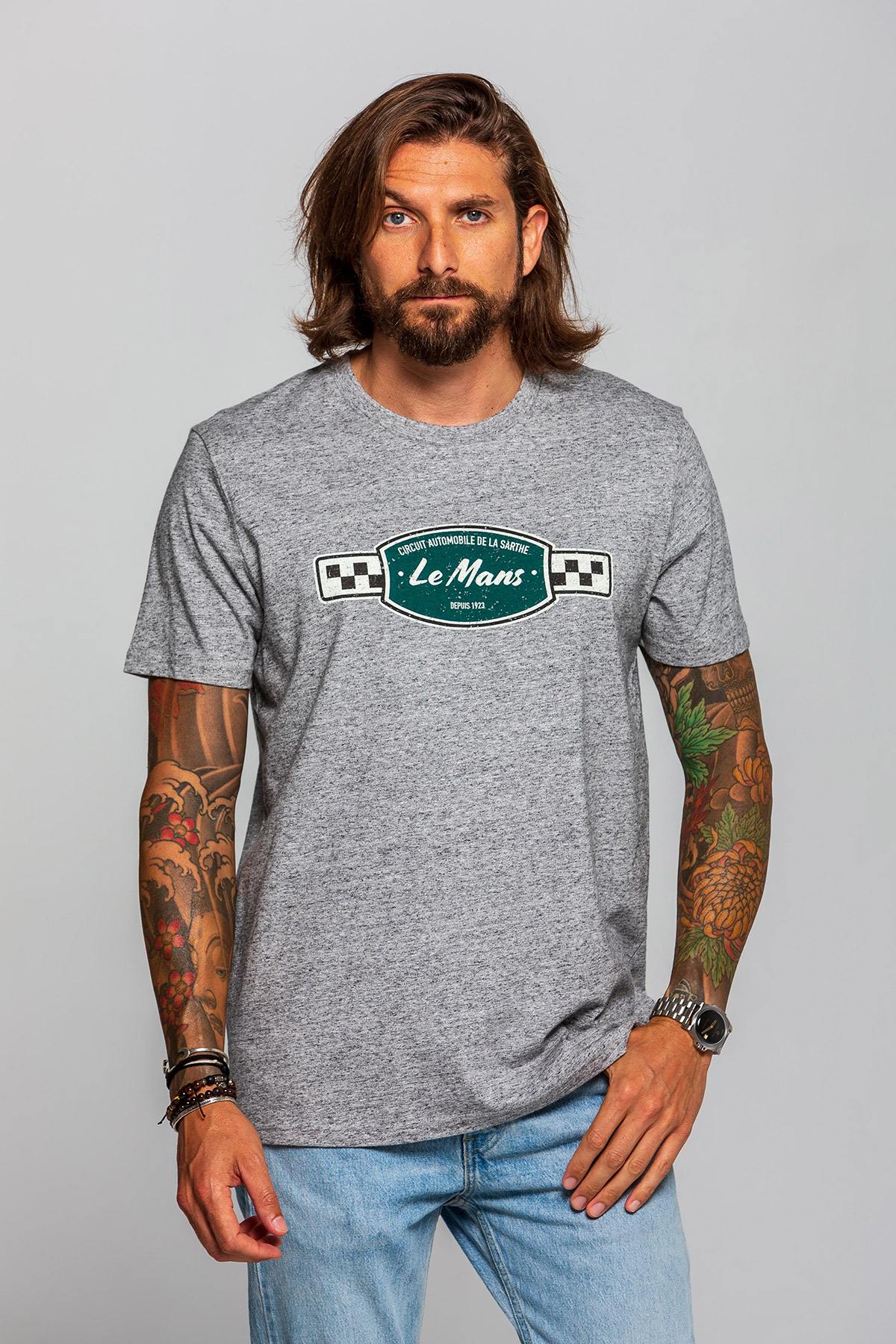 Men's heather gray T-shirt Le Mans automobile - Image n°1