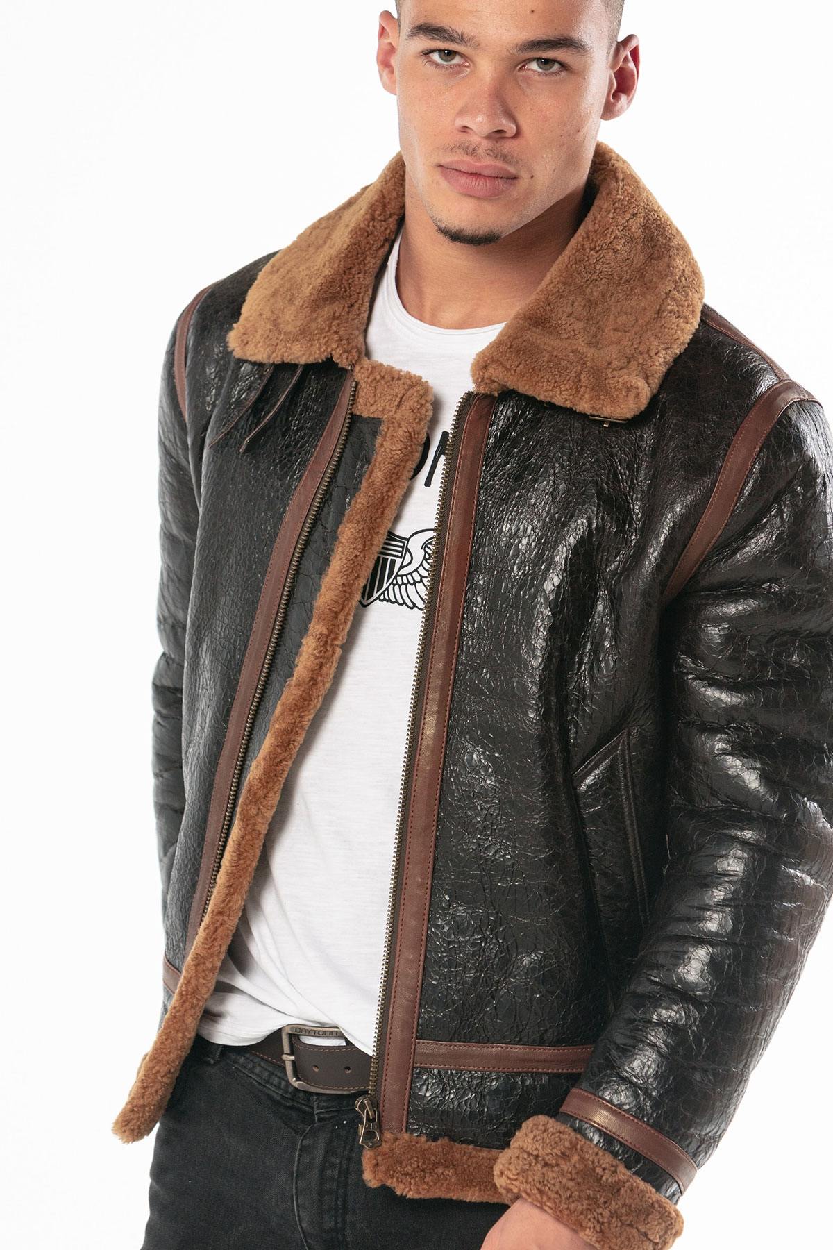 Genuine weathered and oiled leather bomber - Image n°1