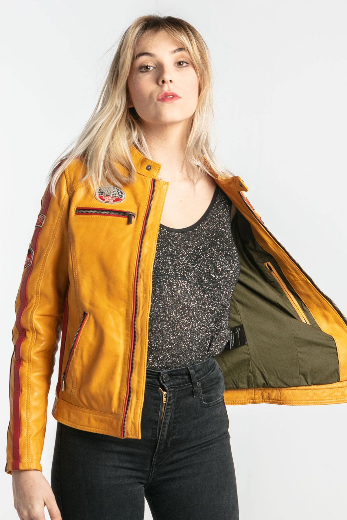 Yellow leather biker jacket - Image n°5