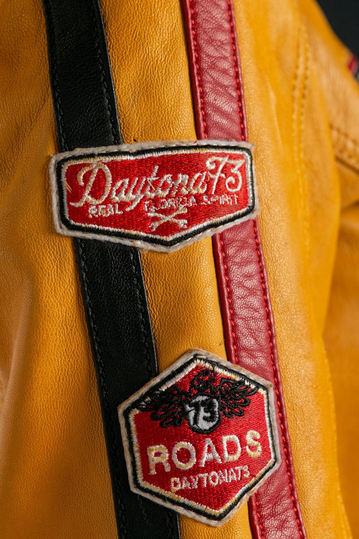 Yellow leather biker jacket - Image n°7