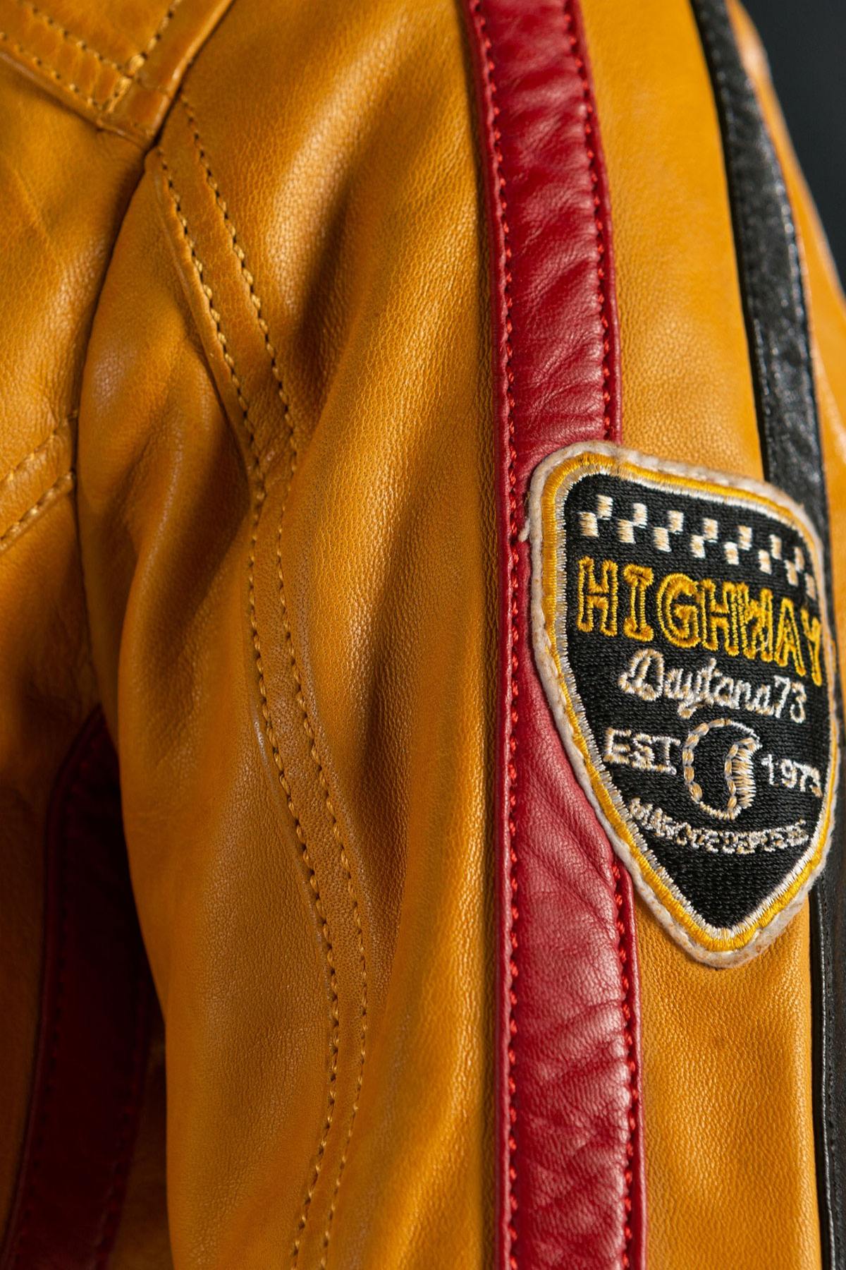 Yellow leather biker jacket - Image n°9