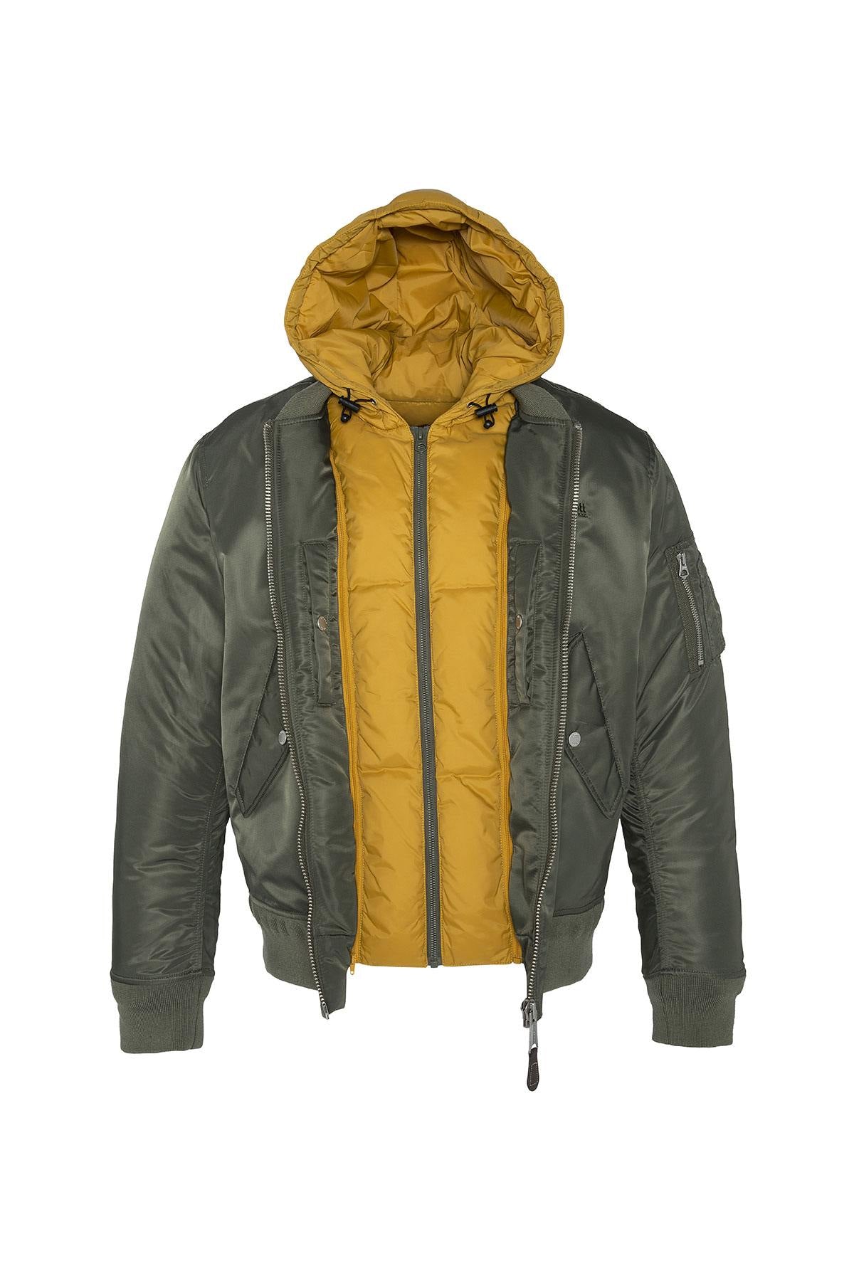 Khaki bomber with yellow removable hood - Image n°10