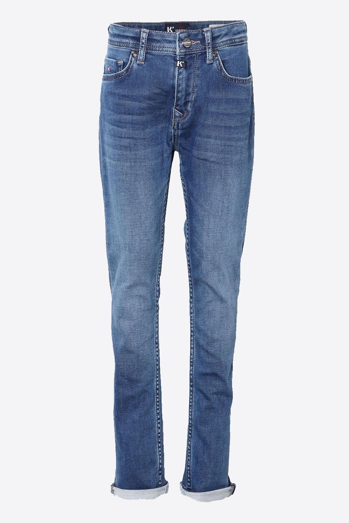 Washed blue slim jeans for boys - Image n°1